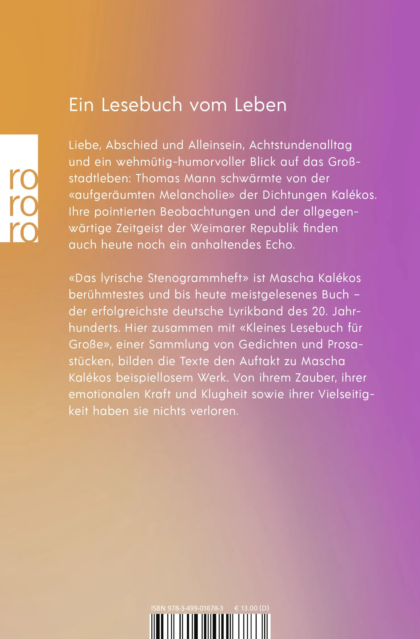 Buchrückseite von 'Das lyrische Stenogrammheft / Kleines Lesebuch für Große' mit Klappentext - Taschenbuch