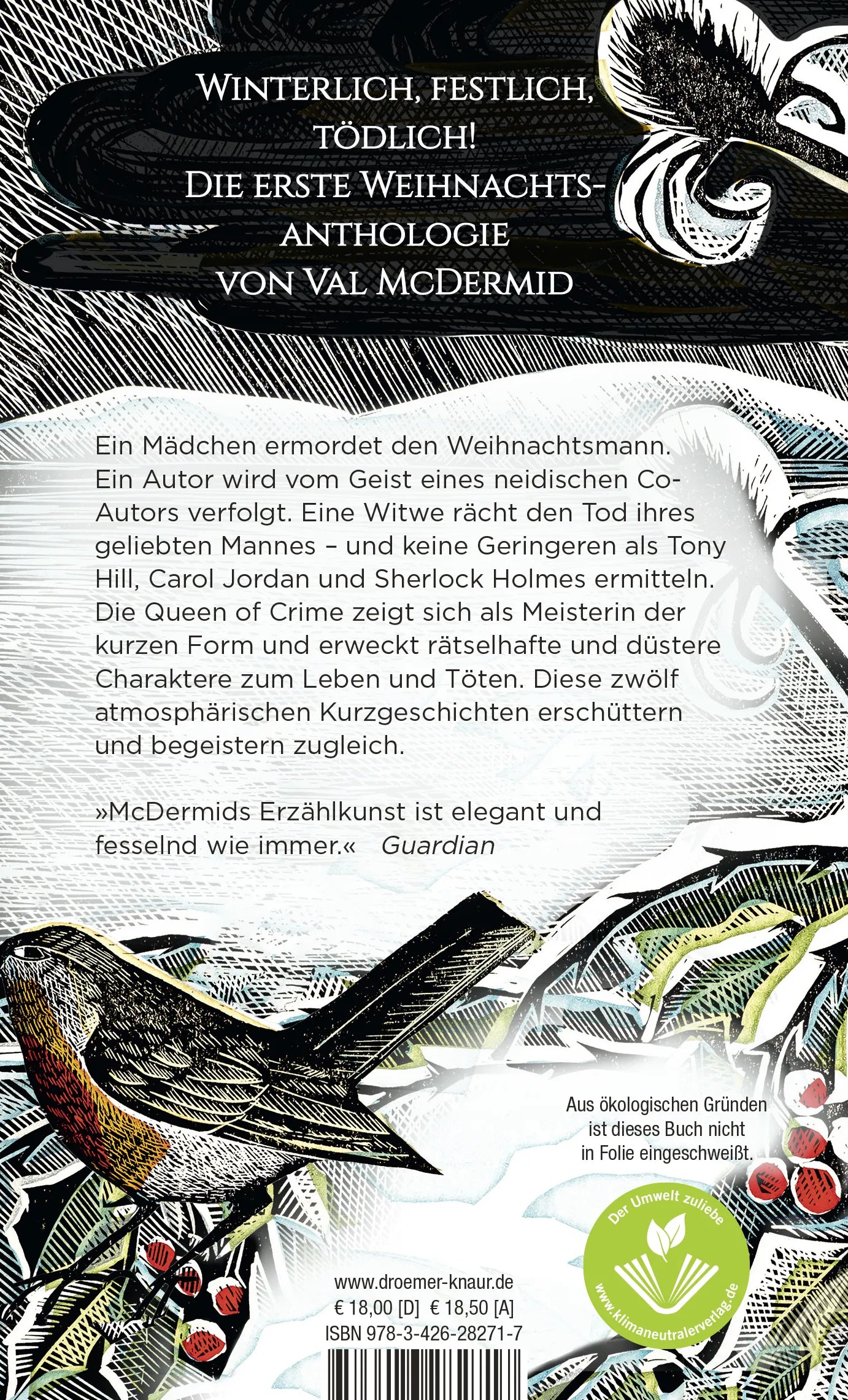 Buchrückseite von 'Das Mädchen, das den Weihnachtsmann umbrachte' mit Klappentext - Gebundene Ausgabe