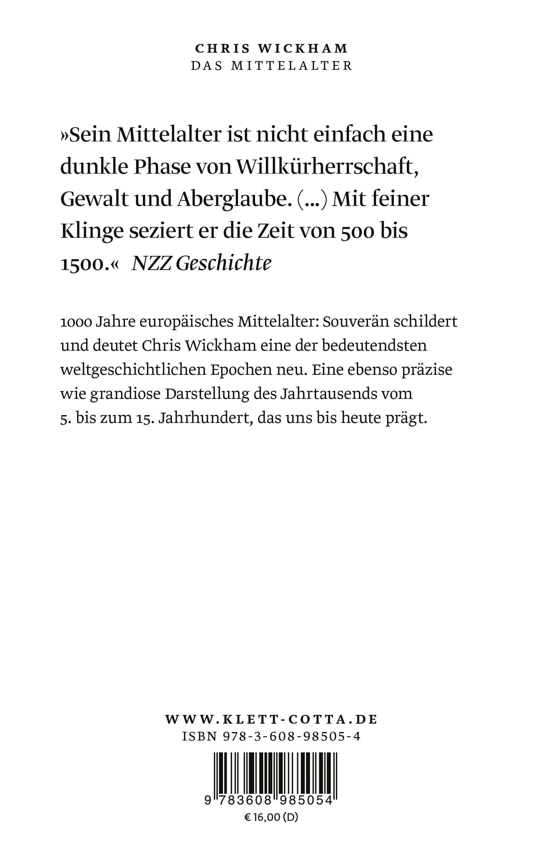 Buchrückseite von 'Das Mittelalter' mit Klappentext - Taschenbuch