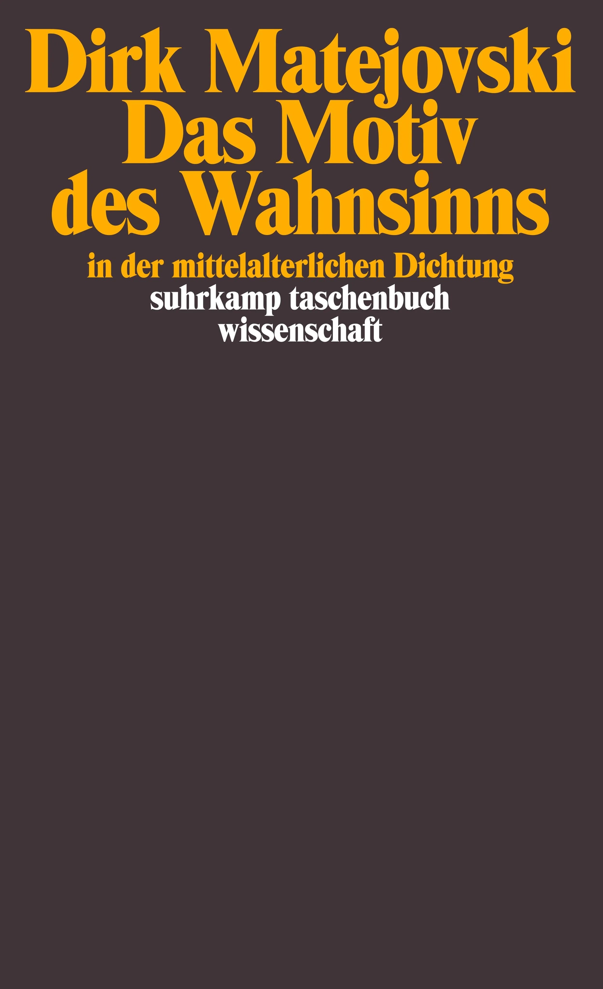Buchcover von 'Das Motiv des Wahnsinns in der mittelalterlichen Dichtung' - Taschenbuch von Dirk Matejovski
