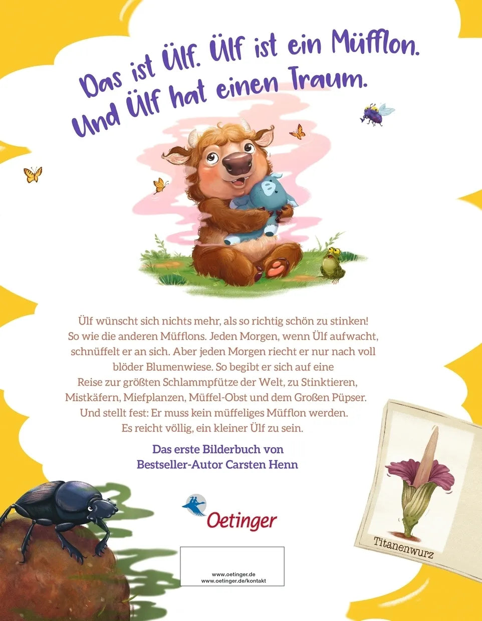 Buchrückseite von 'Das Müfflon und der Traum vom Stinken' mit Klappentext - Gebundene Ausgabe