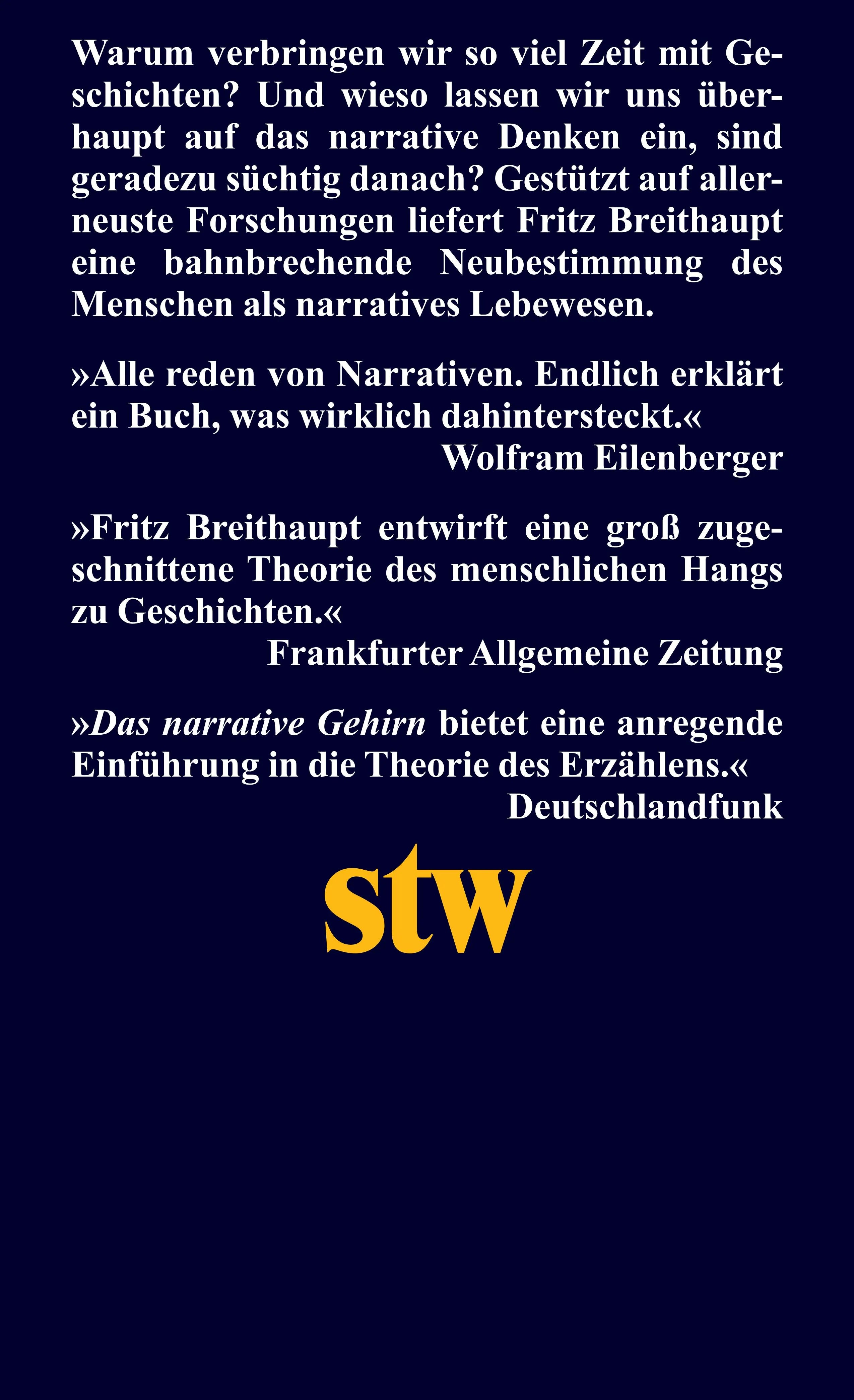 Buchrückseite von 'Das narrative Gehirn' mit Klappentext - Taschenbuch
