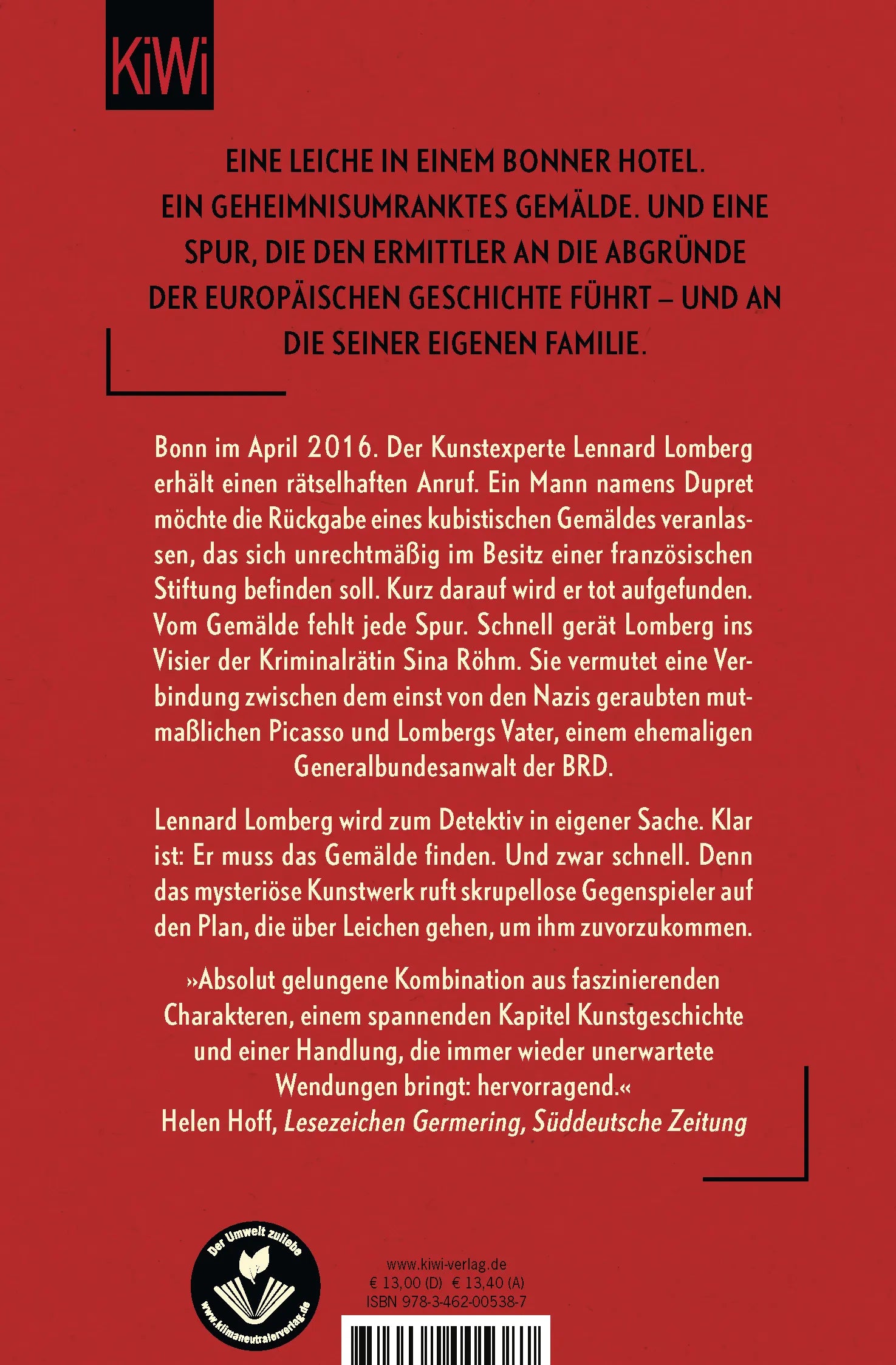 Buchrückseite von 'Das neunte Gemälde' mit Klappentext - Taschenbuch