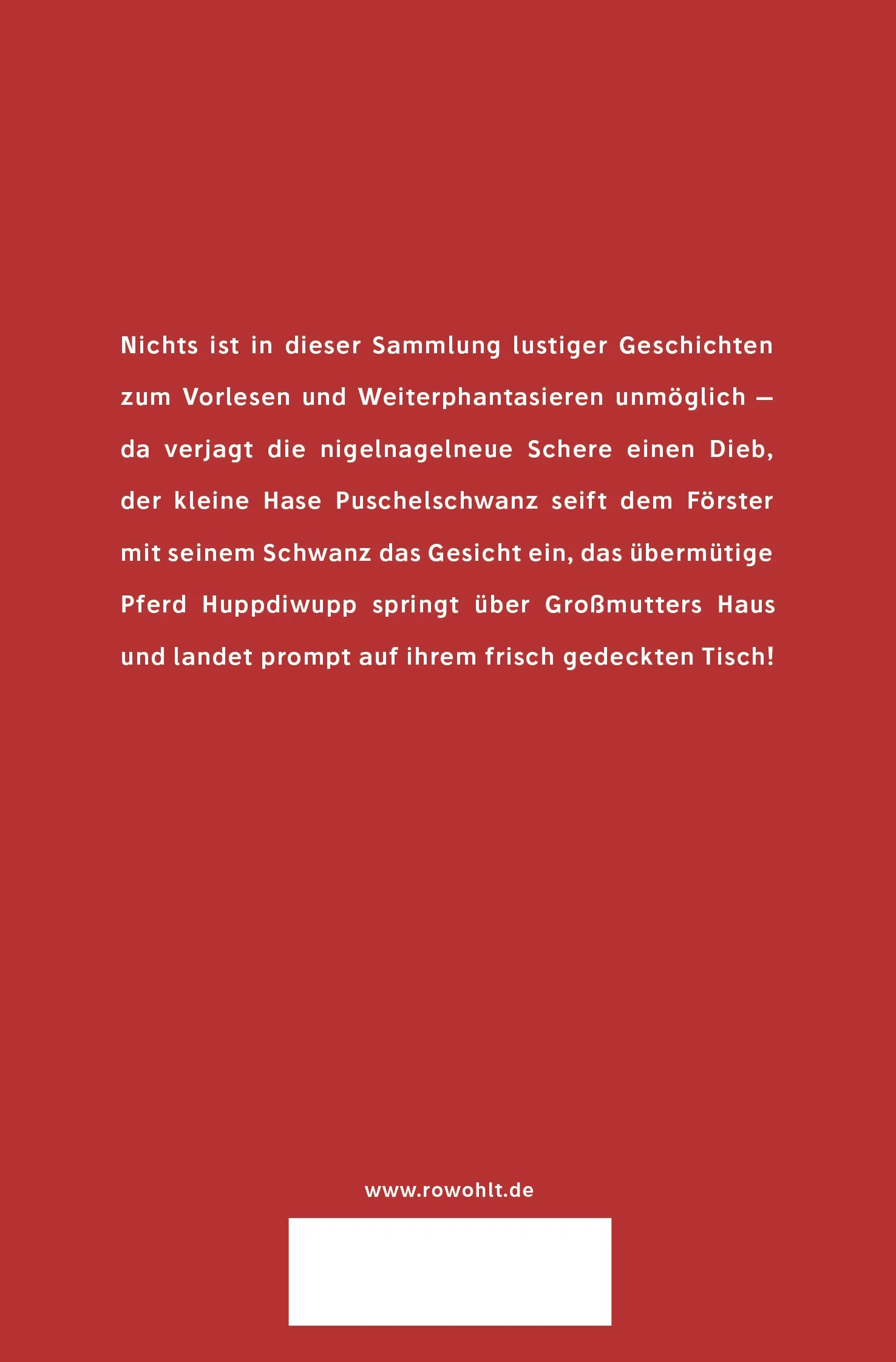Buchrückseite von 'Das Pferd Huppdiwupp und andere lustige Geschichten' mit Klappentext - Taschenbuch