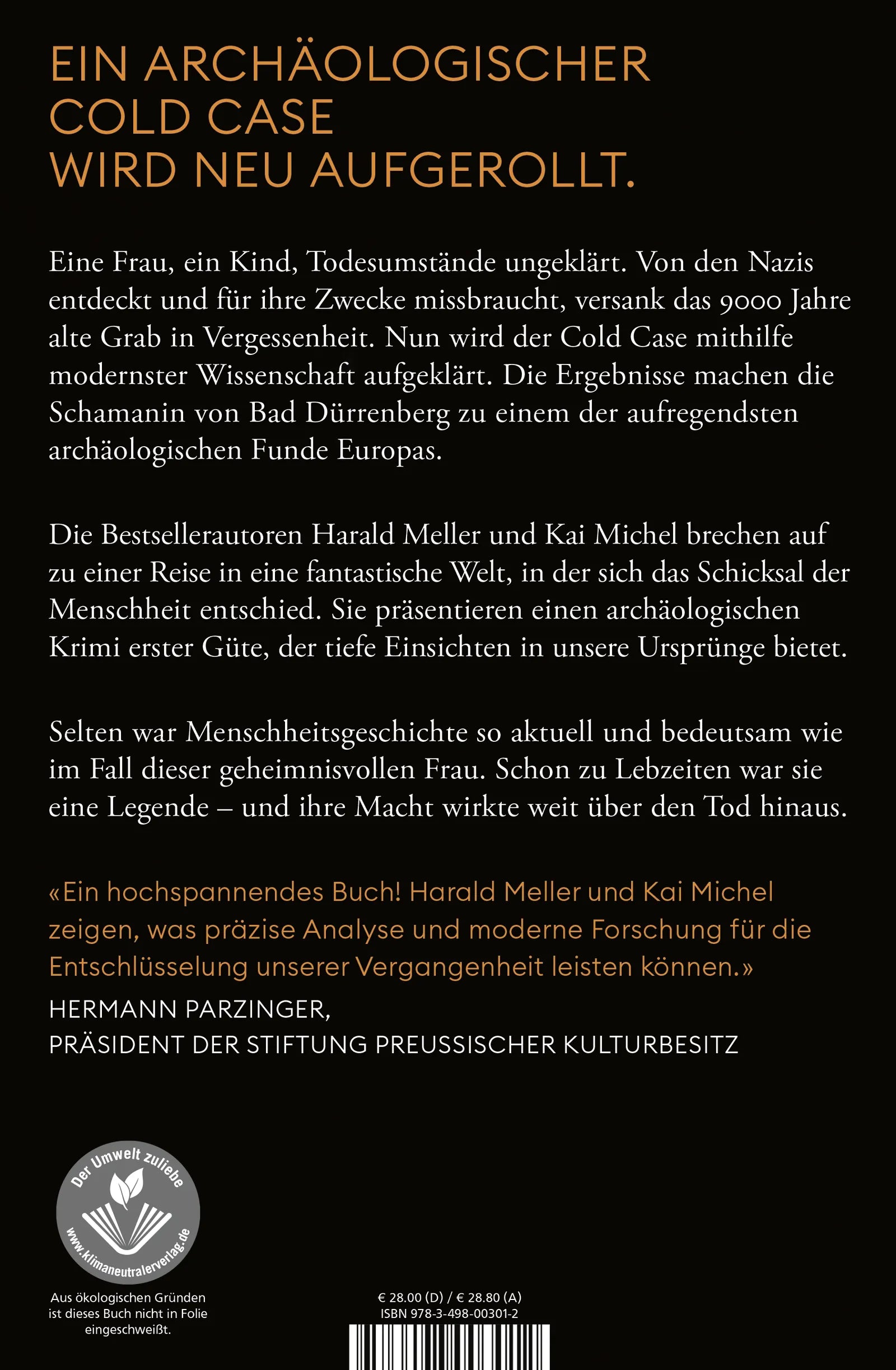 Buchrückseite von 'Das Rätsel der Schamanin' mit Klappentext - Gebundene Ausgabe