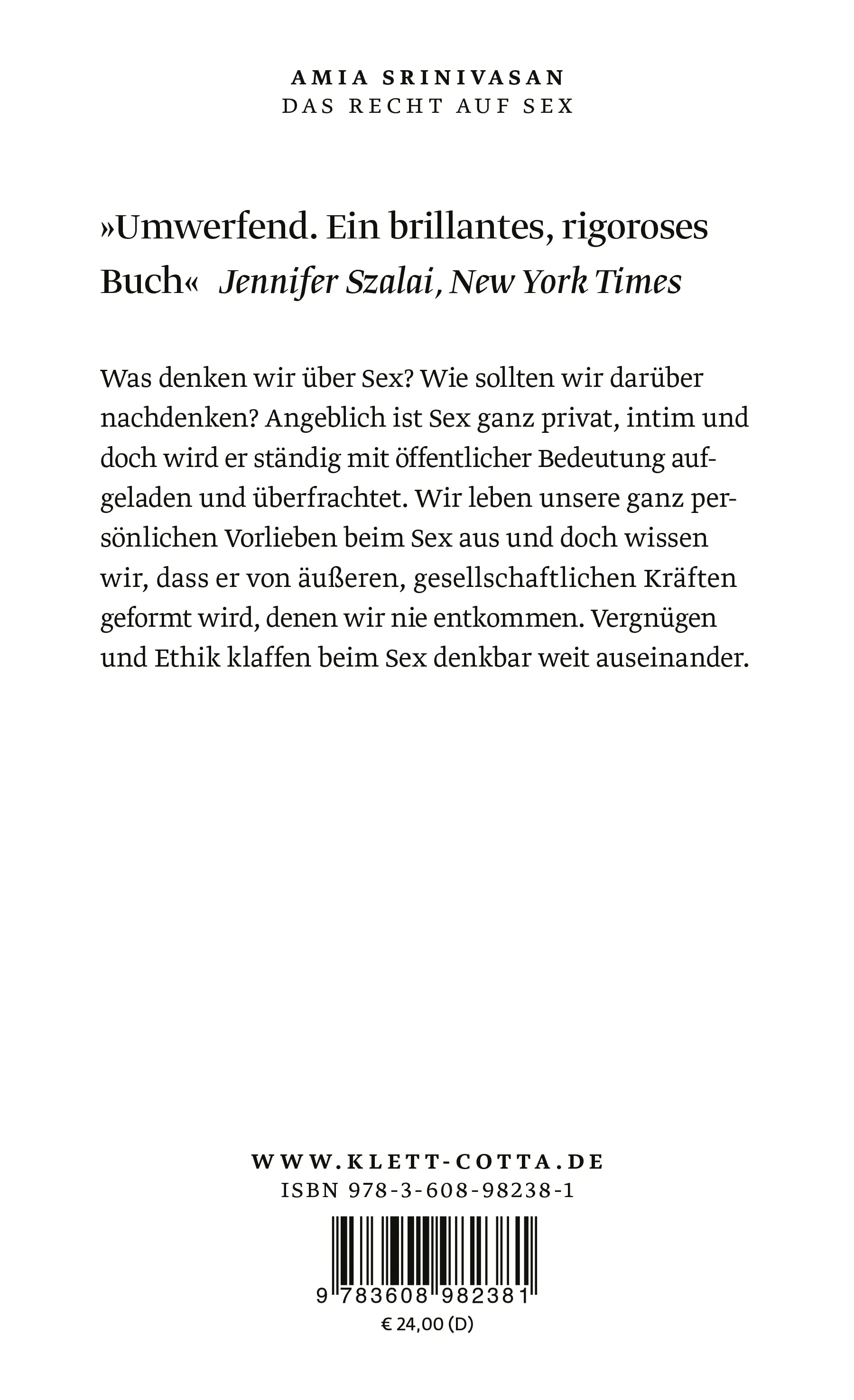 Buchrückseite von 'Das Recht auf Sex' mit Klappentext - Gebundene Ausgabe