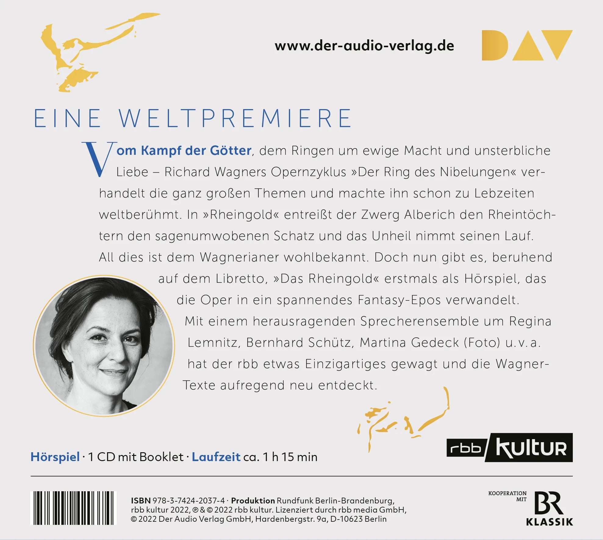 Buchrückseite von 'Das Rheingold. Der Ring des Nibelungen 1' mit Klappentext - Hörbuch (CD)