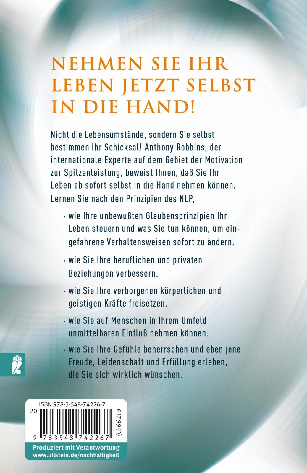 Buchrückseite von 'Das Robbins Power Prinzip' mit Klappentext - Taschenbuch