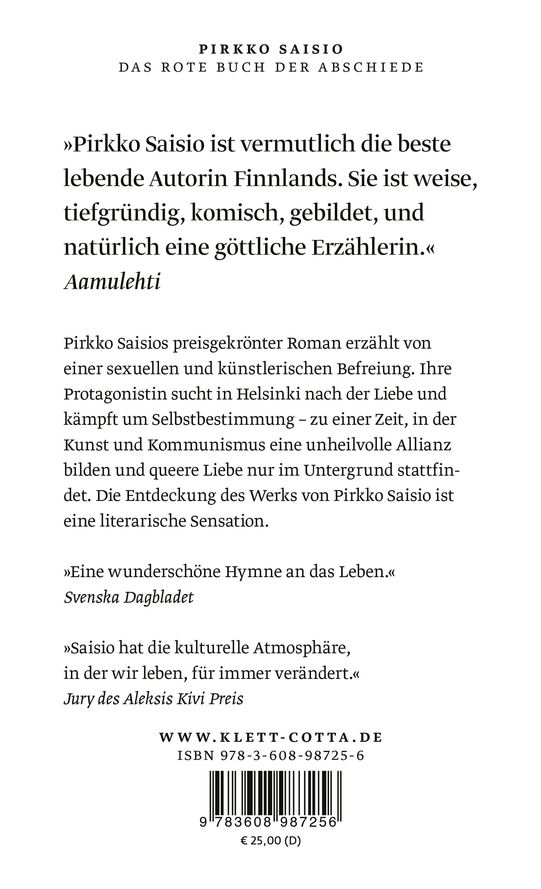 Buchrückseite von 'Das rote Buch der Abschiede' mit Klappentext - Gebundene Ausgabe