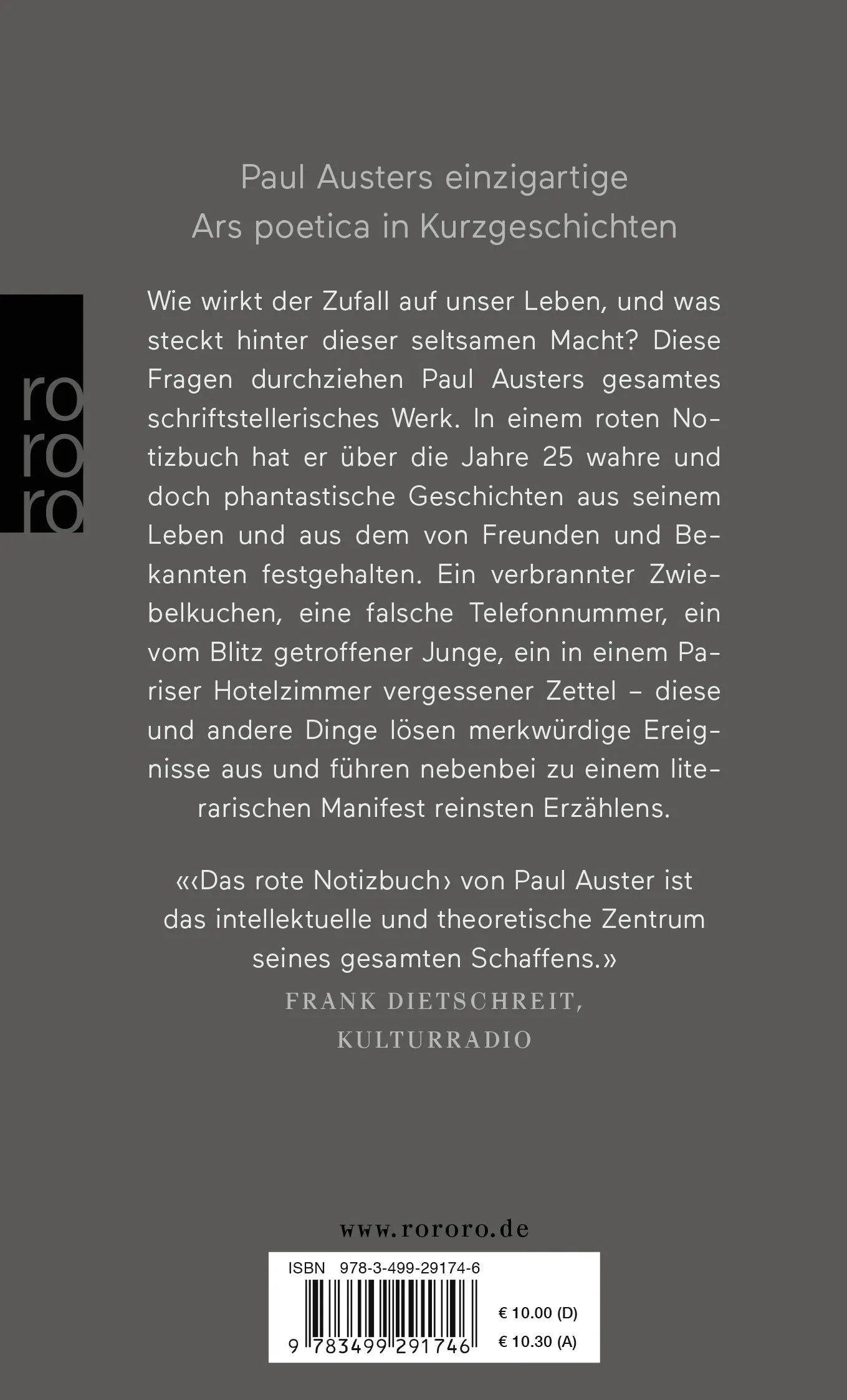 Buchrückseite von 'Das rote Notizbuch' mit Klappentext - Taschenbuch