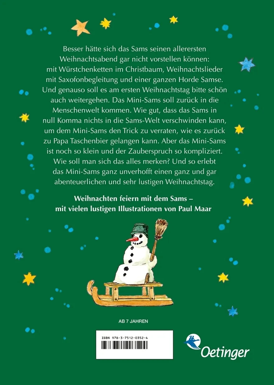 Buchrückseite von 'Das Sams 11. Das Sams und die große Weihnachtssuche' mit Klappentext - Gebundene Ausgabe