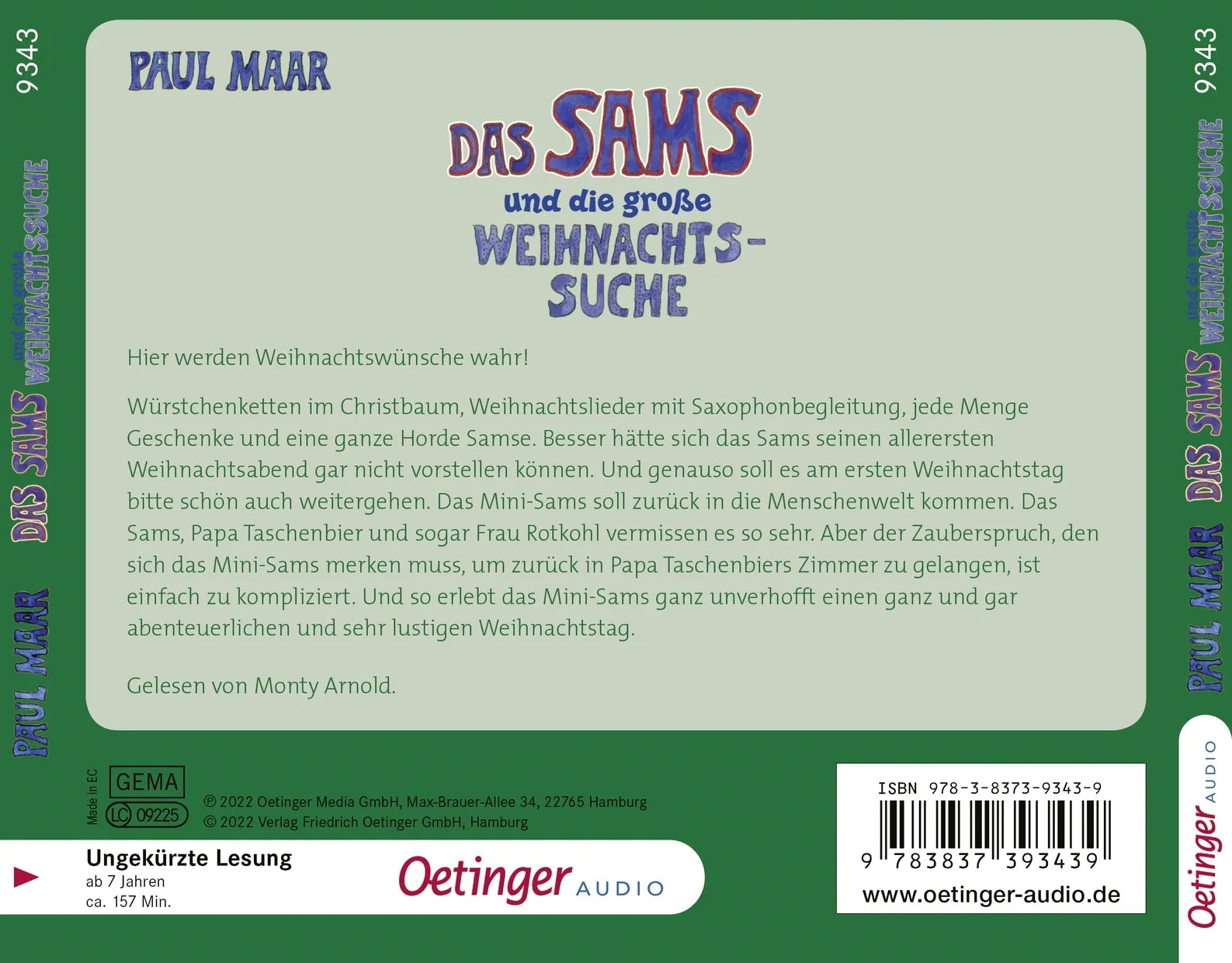 Rückseite: Das Sams 11. Das Sams und die große Weihnachtssuche (Hörbuch CD)