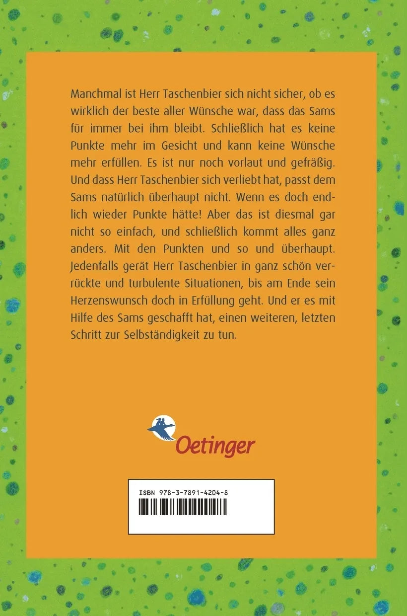 Buchrückseite von 'Das Sams 3. Neue Punkte für das Sams' mit Klappentext - Gebundene Ausgabe
