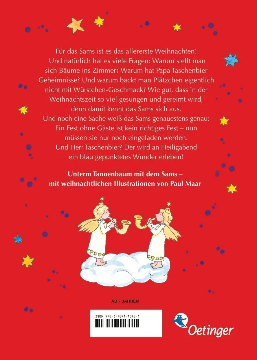 Buchrückseite von 'Das Sams 9. Das Sams feiert Weihnachten' mit Klappentext - Gebundene Ausgabe