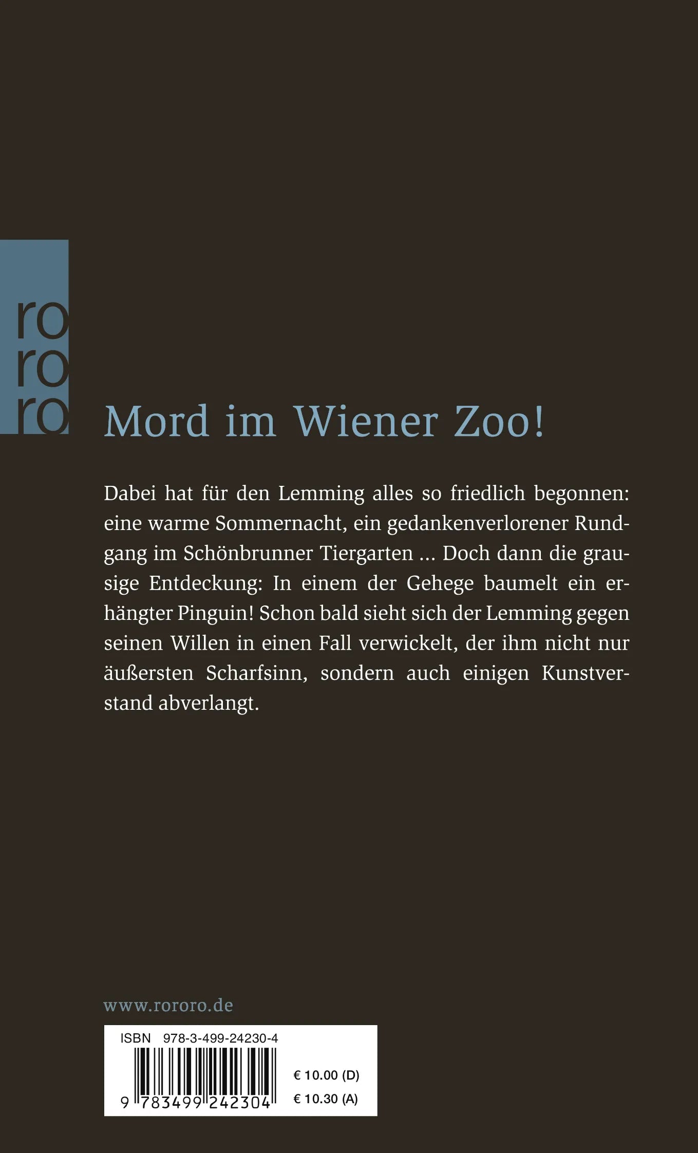 Buchrückseite von 'Das Schweigen des Lemming: Lemmings dritter Fall' mit Klappentext - Taschenbuch
