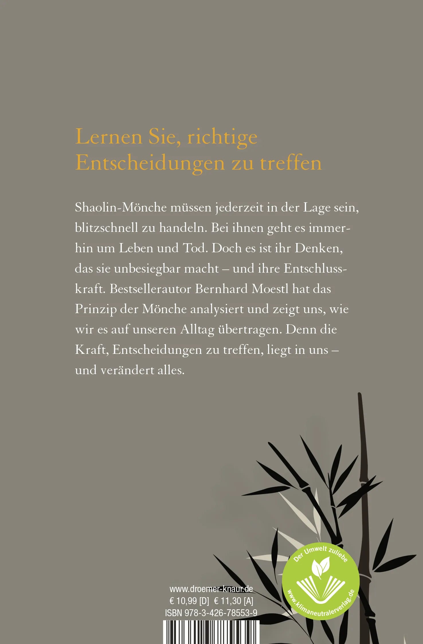 Buchrückseite von 'Das Shaolin-Prinzip' mit Klappentext - Taschenbuch