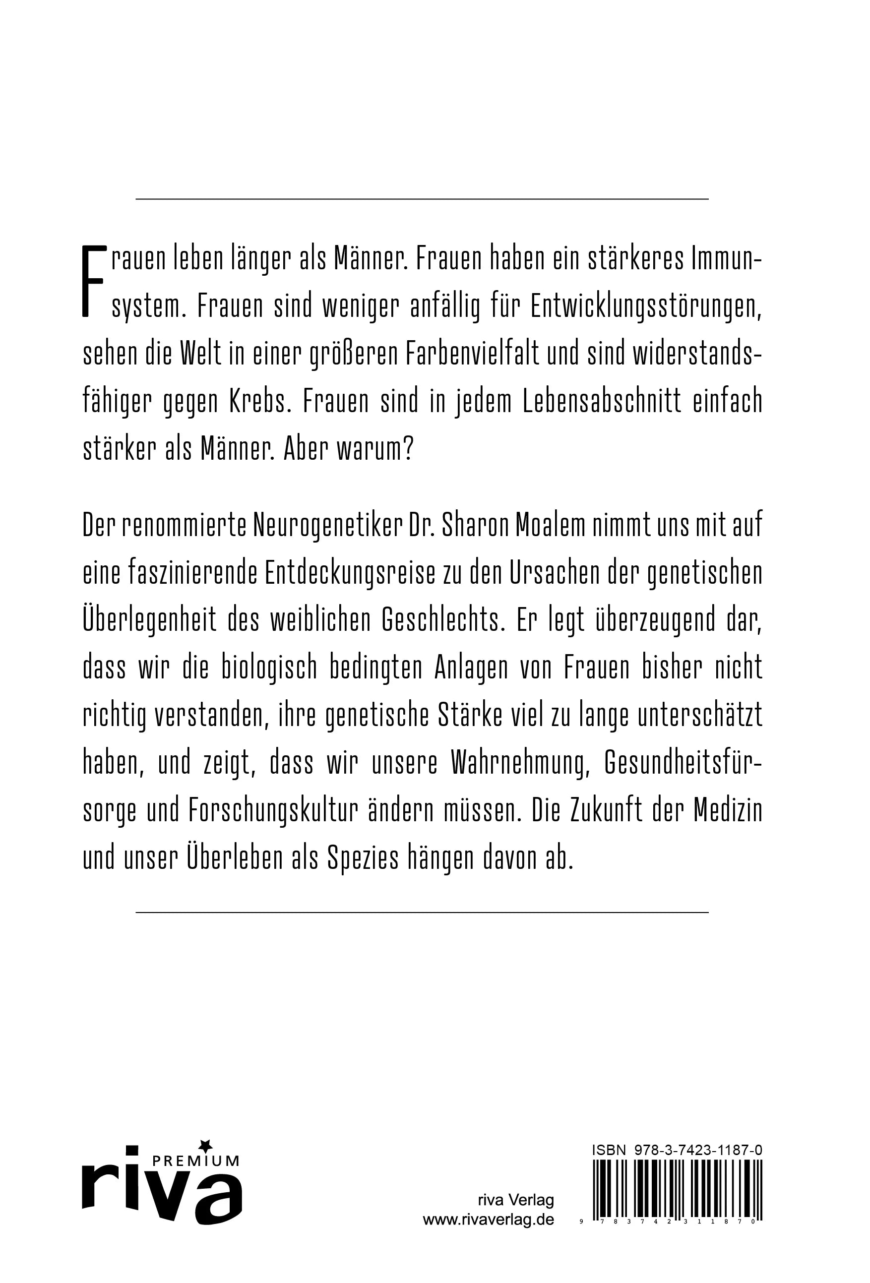 Buchrückseite von 'Das stärkere Geschlecht' mit Klappentext - Gebundene Ausgabe