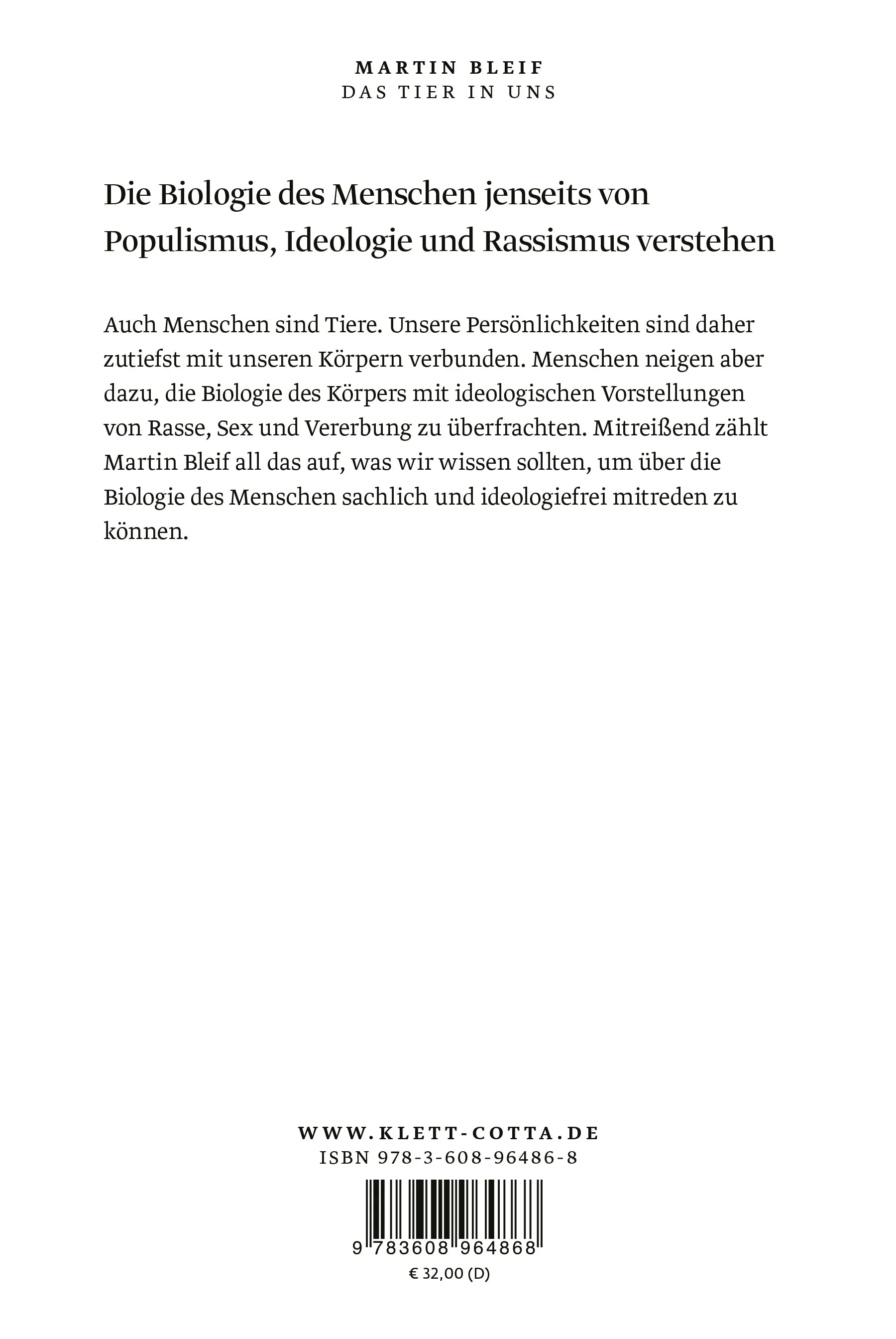 Buchrückseite von 'Das Tier in uns' mit Klappentext - Gebundene Ausgabe