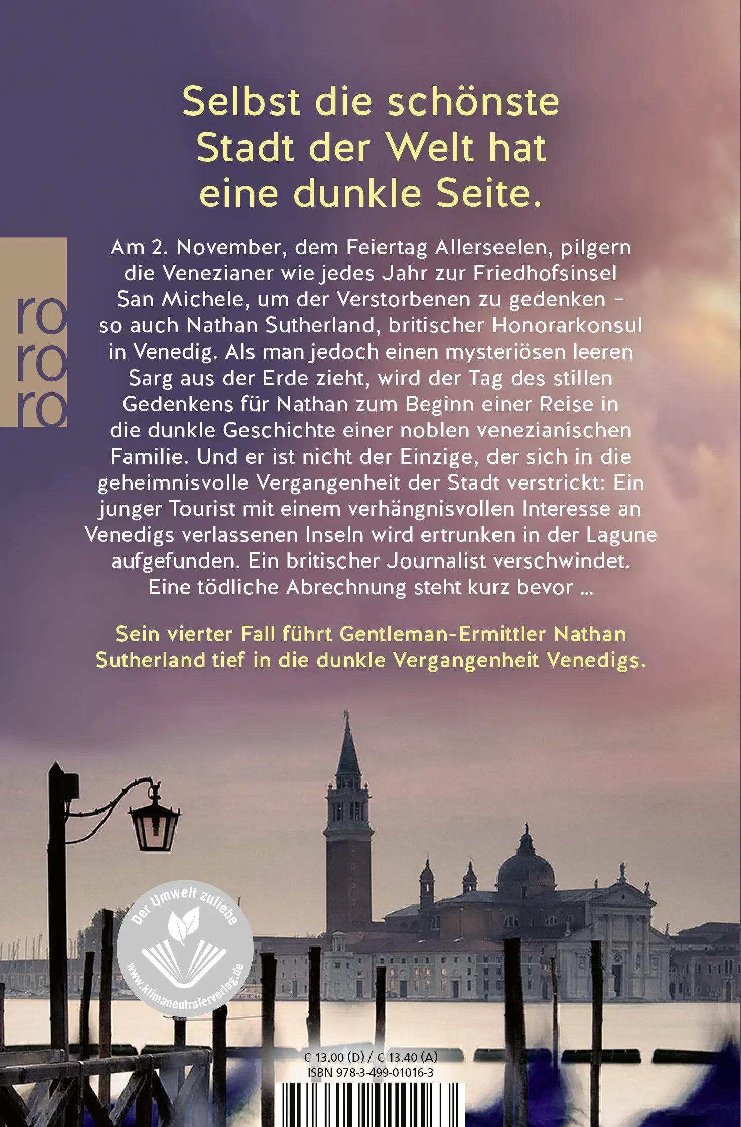 Buchrückseite von 'Das venezianische Grab' mit Klappentext - Taschenbuch