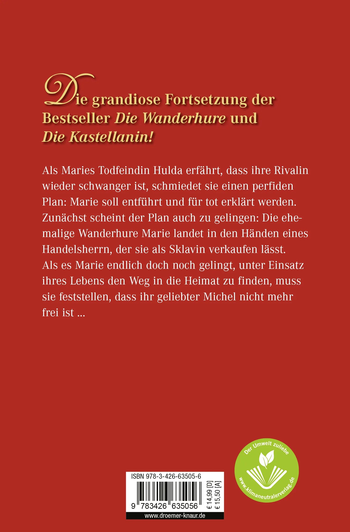 Buchrückseite von 'Das Vermächtnis der Wanderhure' mit Klappentext - Taschenbuch