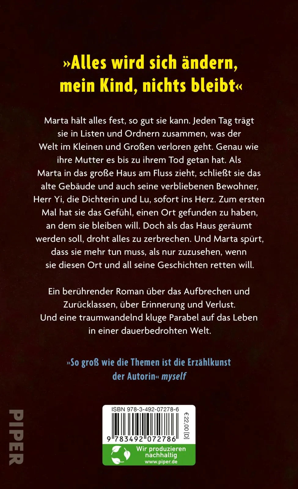 Buchrückseite von 'Das Verschwinden der Welt' mit Klappentext - Gebundene Ausgabe