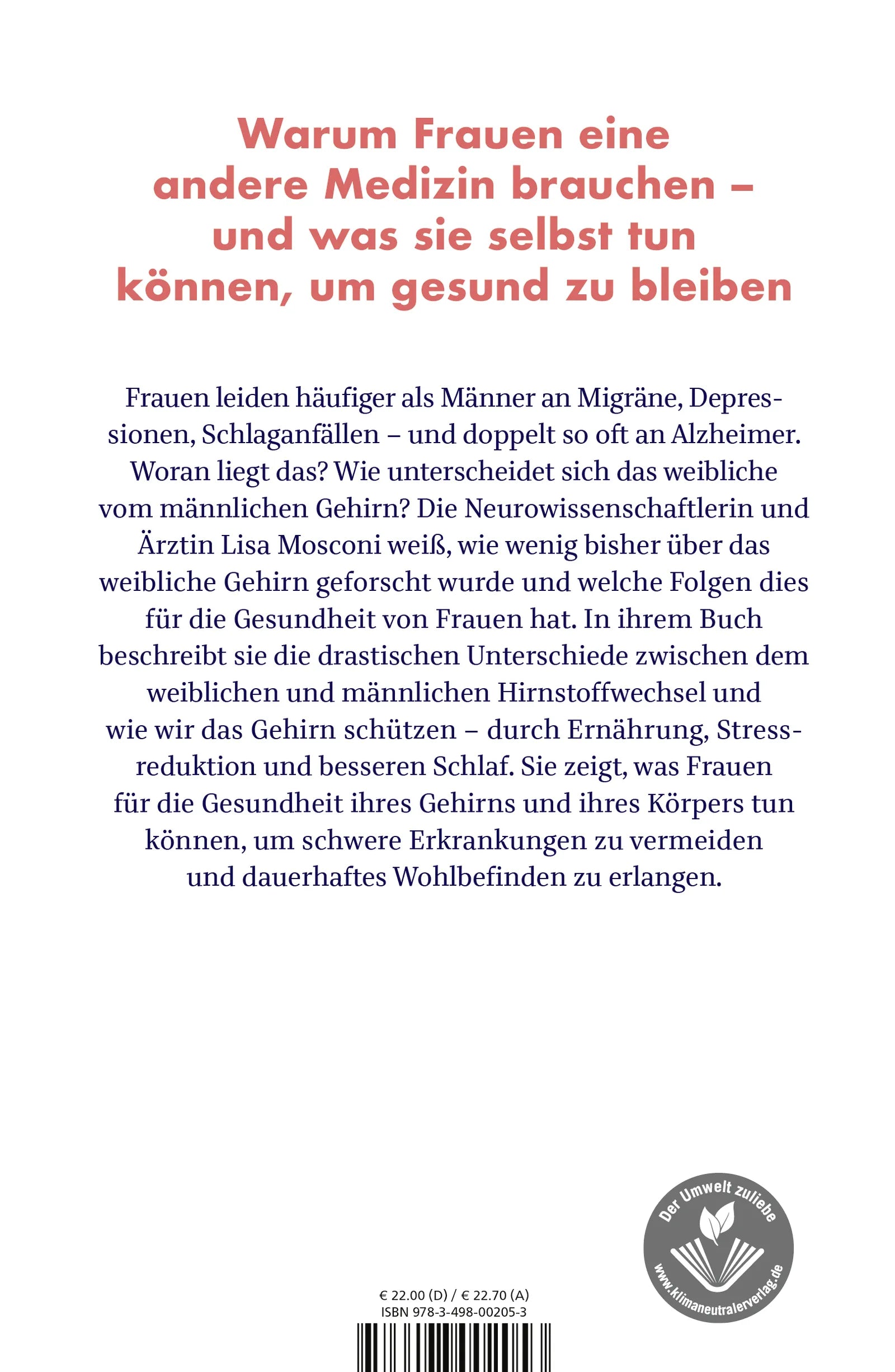 Buchrückseite von 'Das weibliche Gehirn' mit Klappentext - Gebundene Ausgabe
