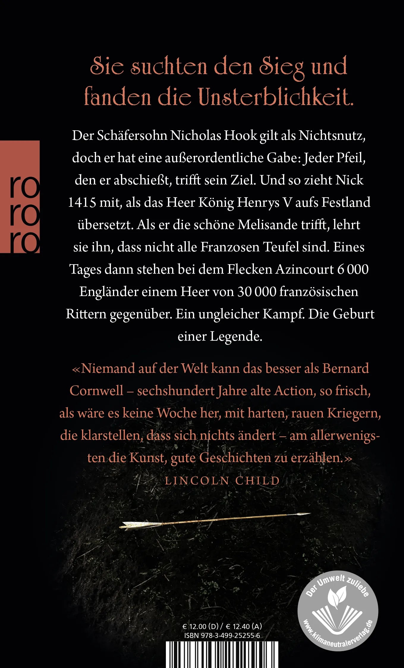 Buchrückseite von 'Das Zeichen des Sieges' mit Klappentext - Taschenbuch
