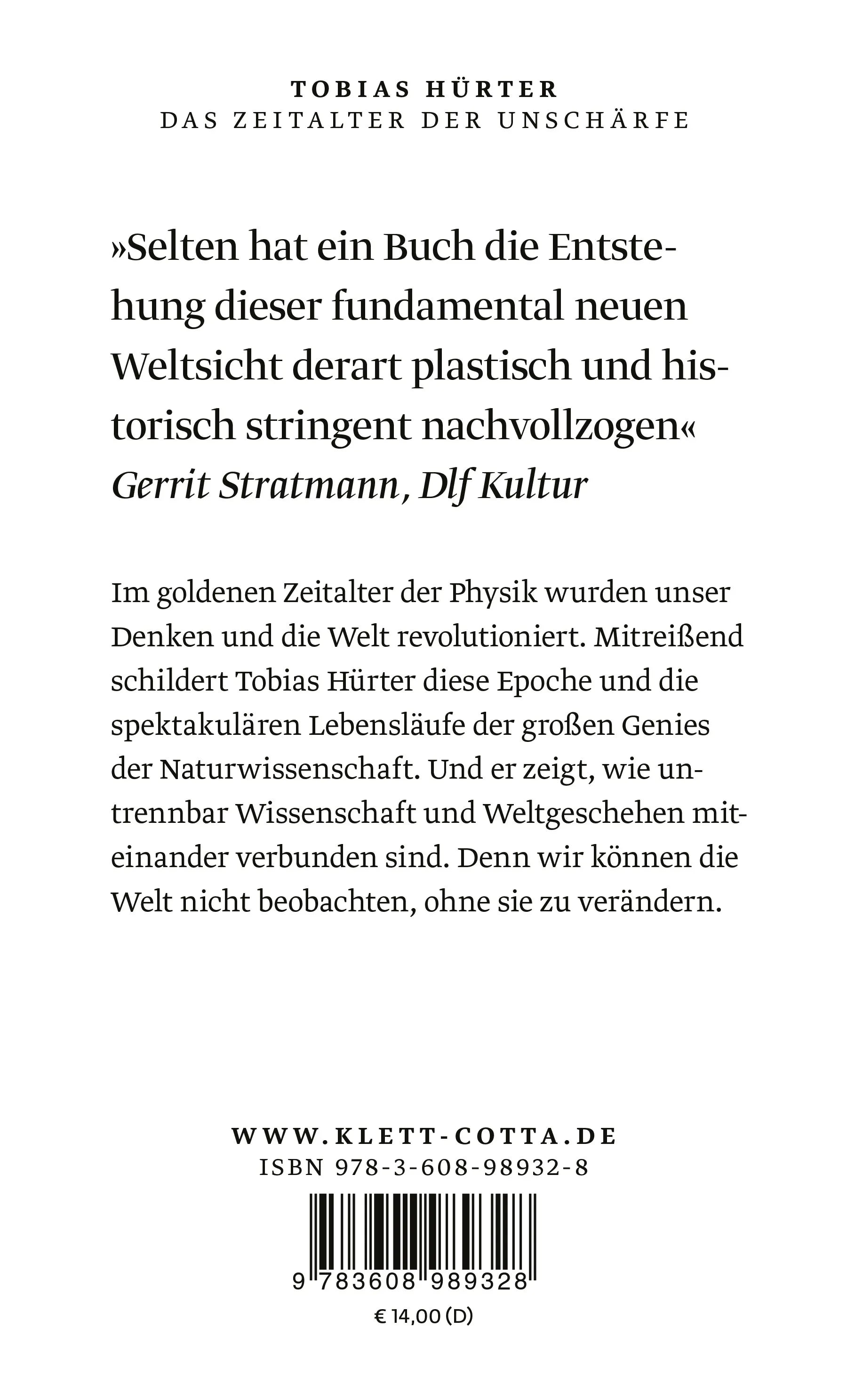 Buchrückseite von 'Das Zeitalter der Unschärfe' mit Klappentext - Taschenbuch