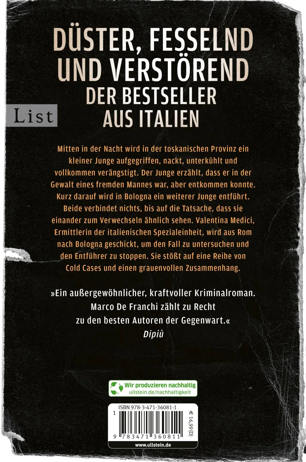 Buchrückseite von 'Das zweite Kind' mit Klappentext - Paperback