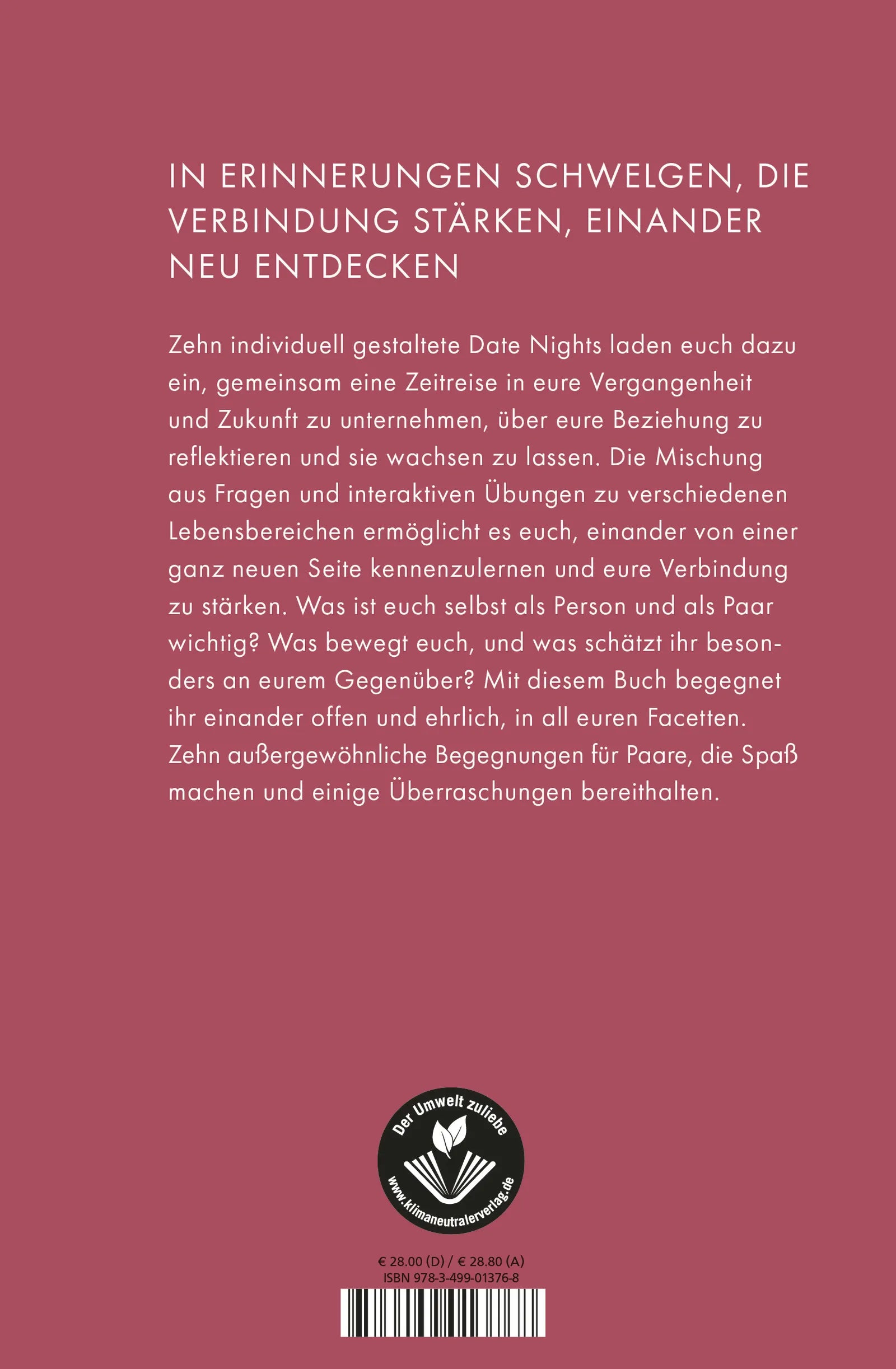 Buchrückseite von 'Date Night – Zeit für euch' mit Klappentext - Gebundene Ausgabe