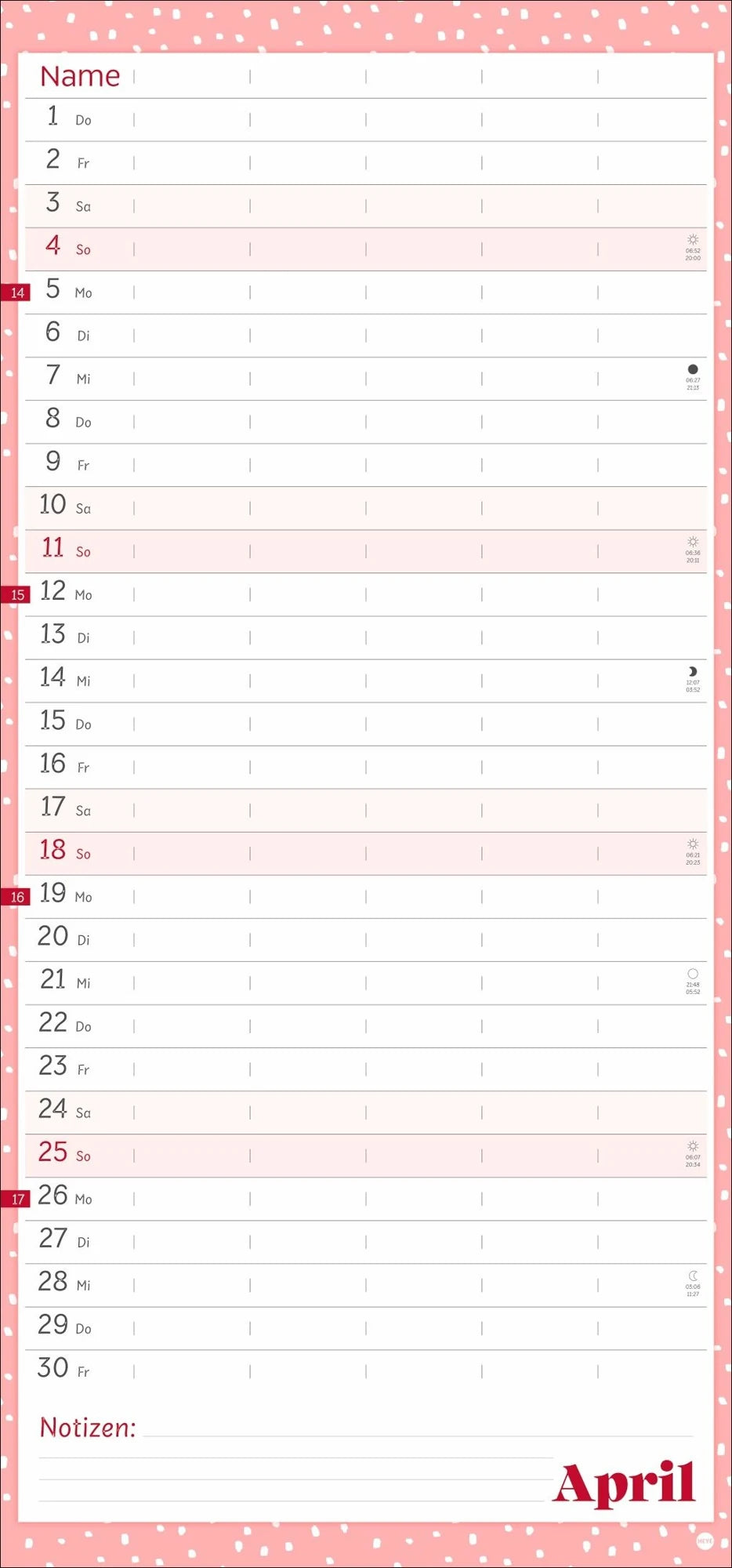 Deko-Familienplaner Happy Times 2027 – Ansicht