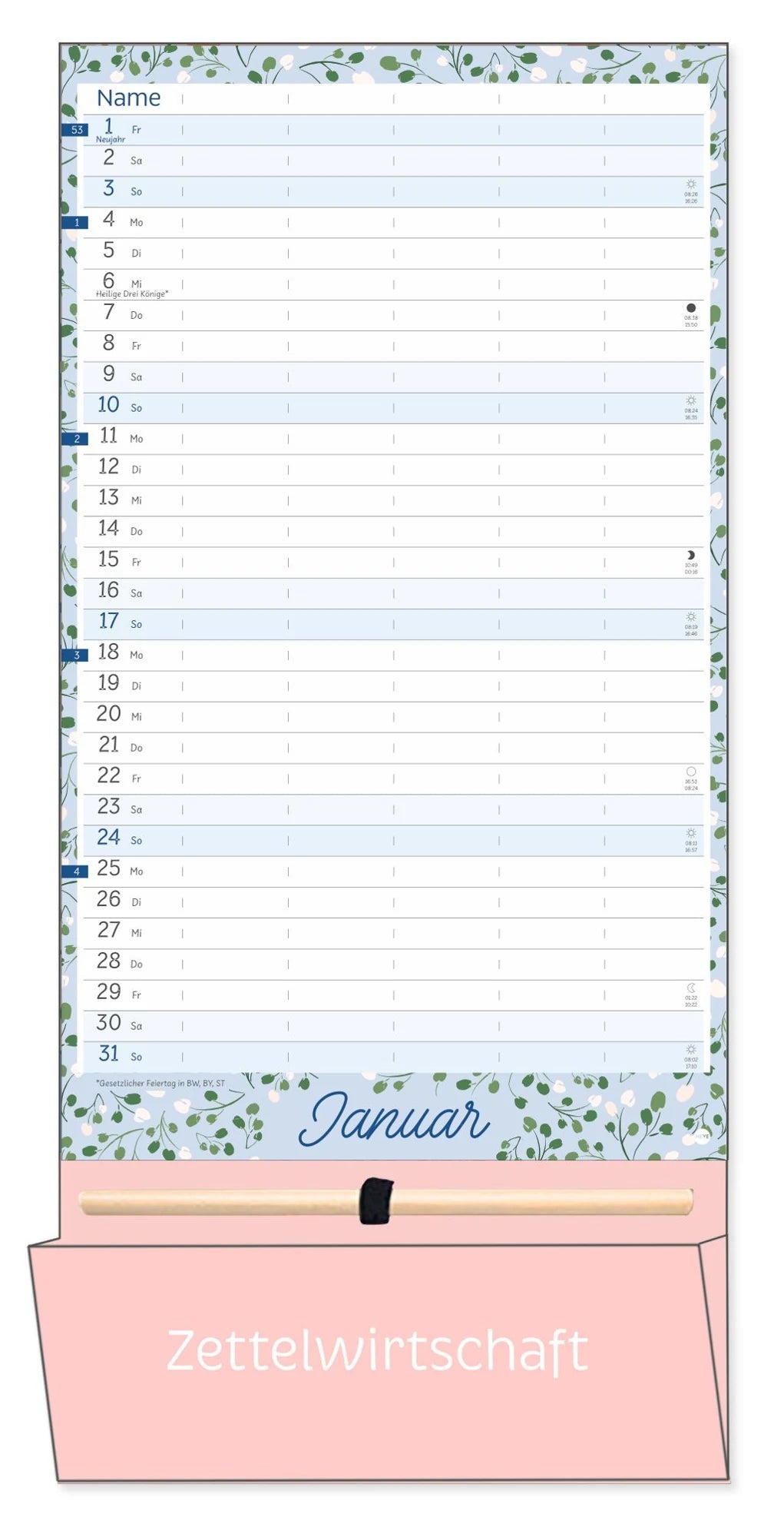 Deko-Familienplaner mit Tasche Flower Time 2027 – Ansicht