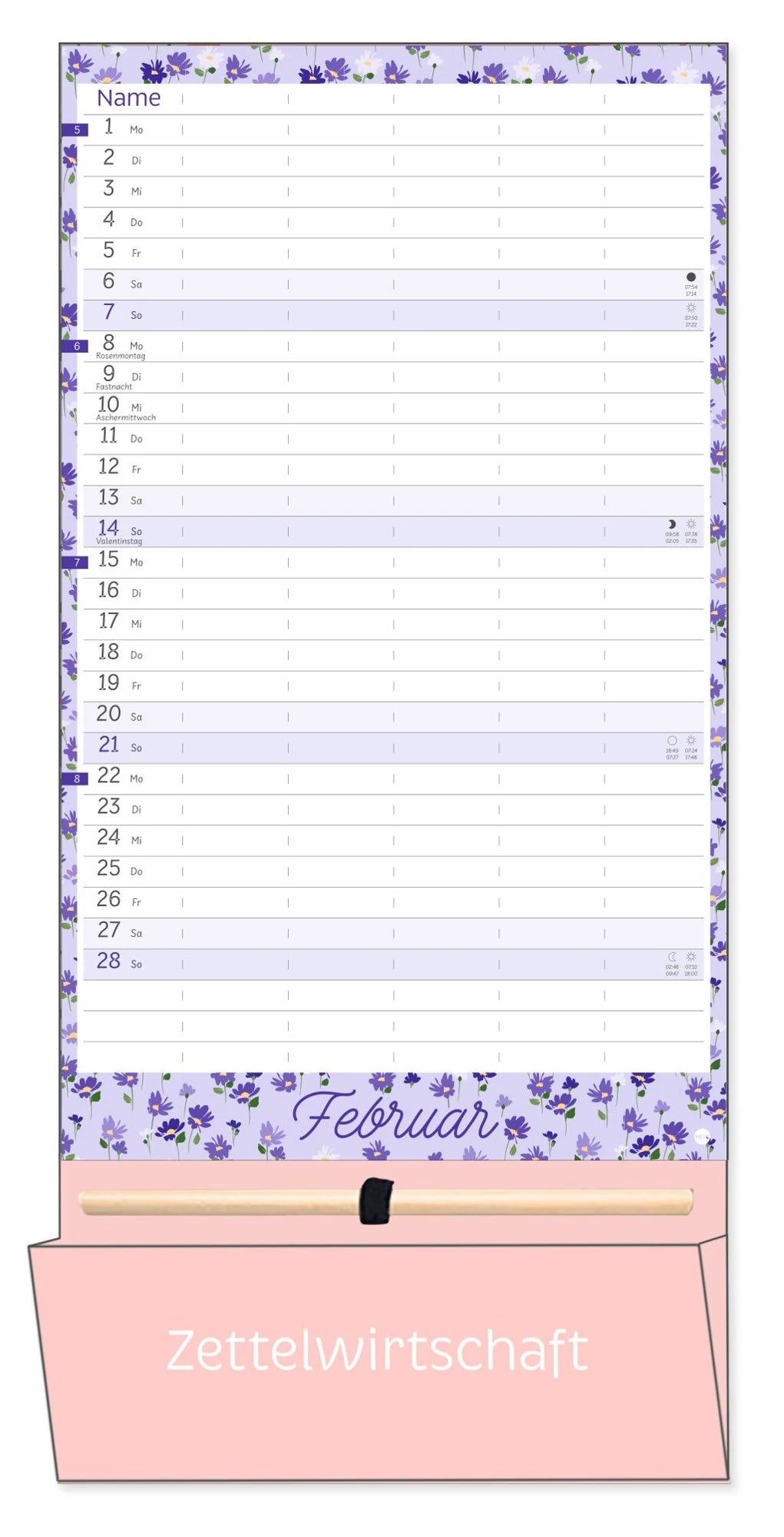 Deko-Familienplaner mit Tasche Flower Time 2027 – Ansicht