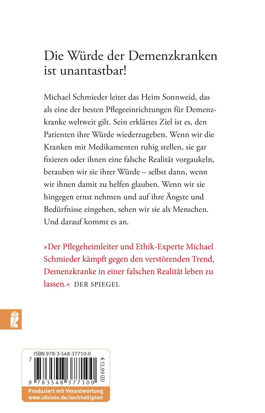 Buchrückseite von 'Dement, aber nicht bescheuert' mit Klappentext - Taschenbuch