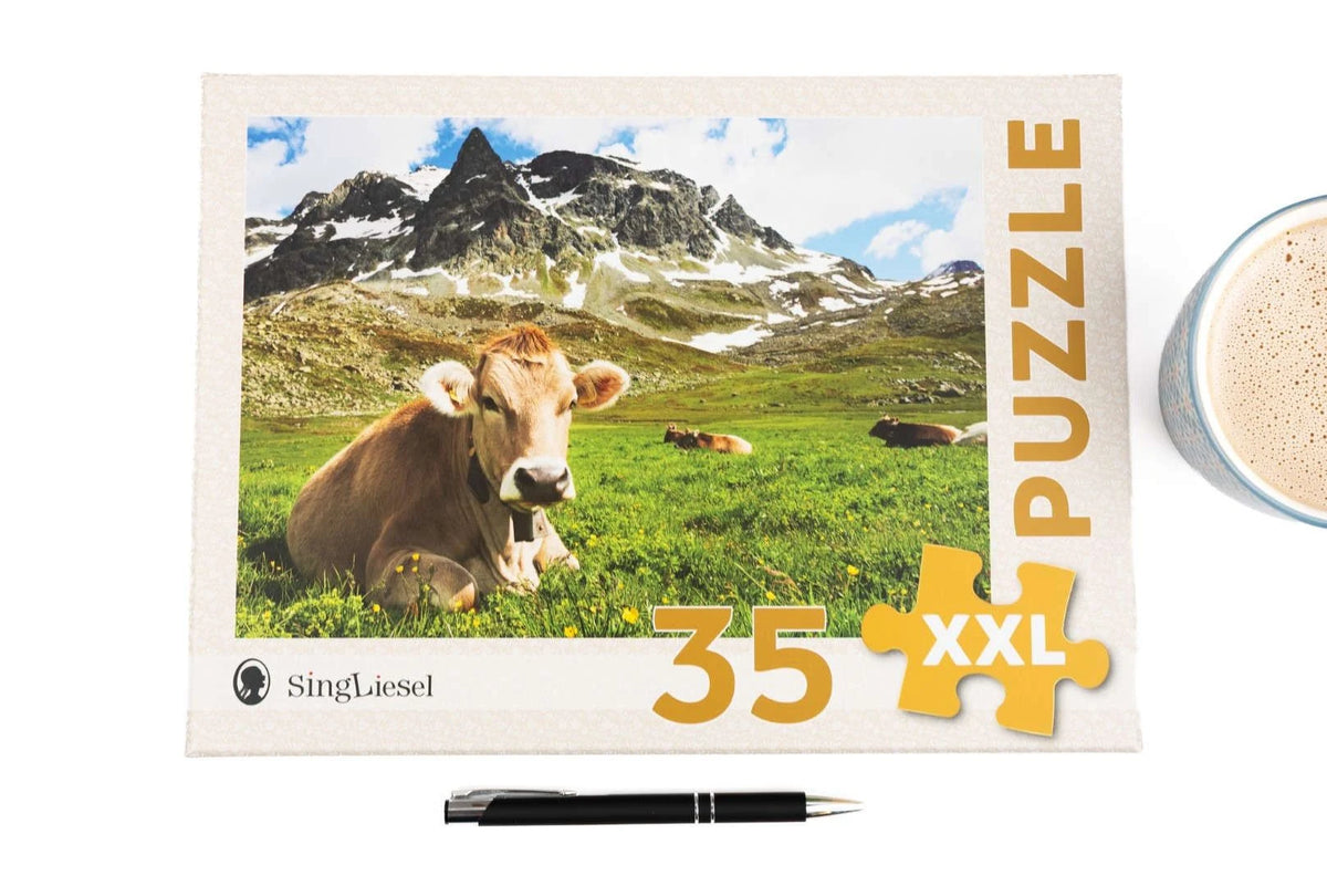 Demenz-Puzzle: Alpen. Das Demenz-Puzzle-Spiel mit 35 Puzzle-Teilen im XXL-Format. – Ansicht