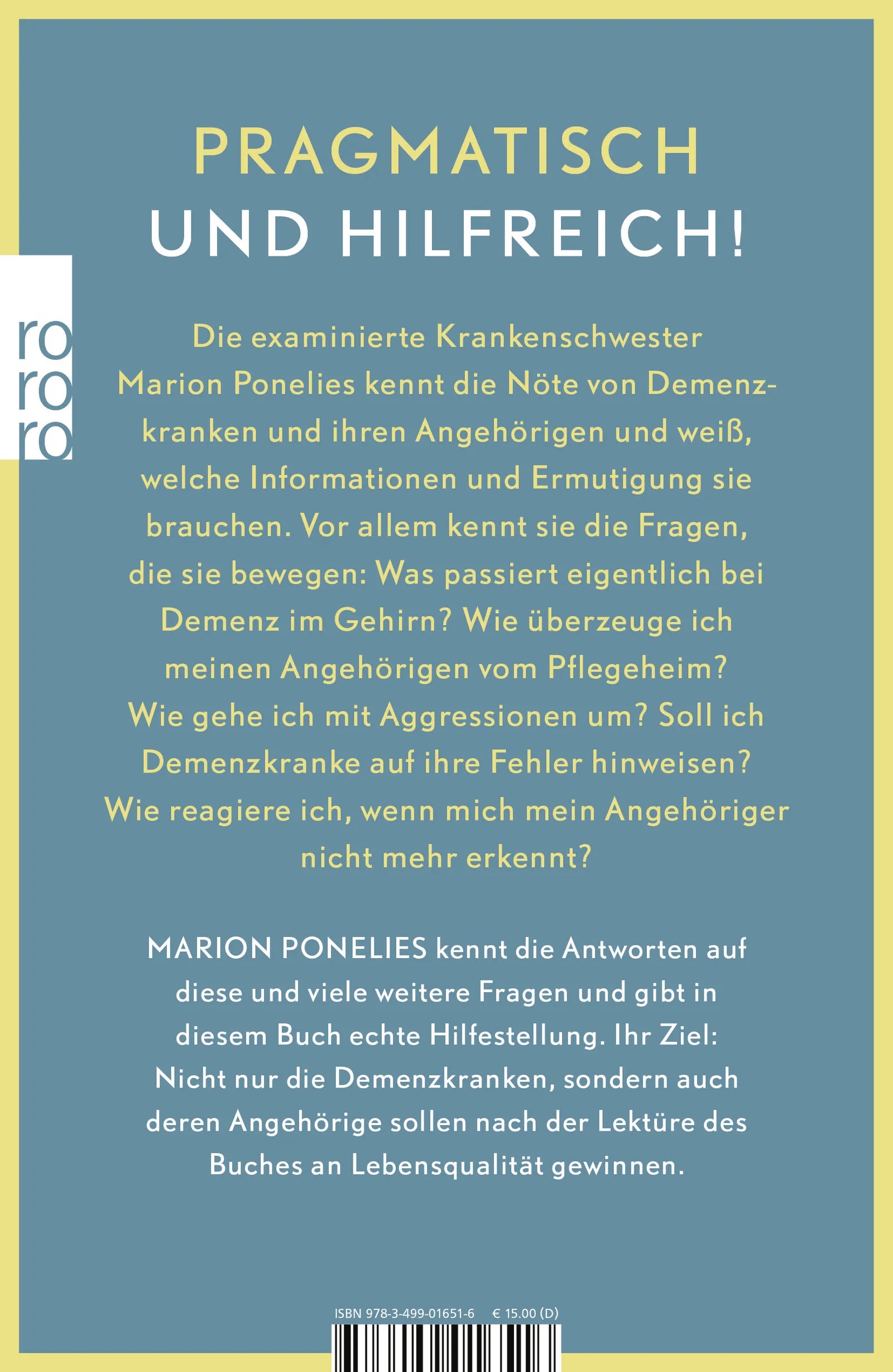 Buchrückseite von 'Demenz verstehen und mutig begegnen' mit Klappentext - Taschenbuch