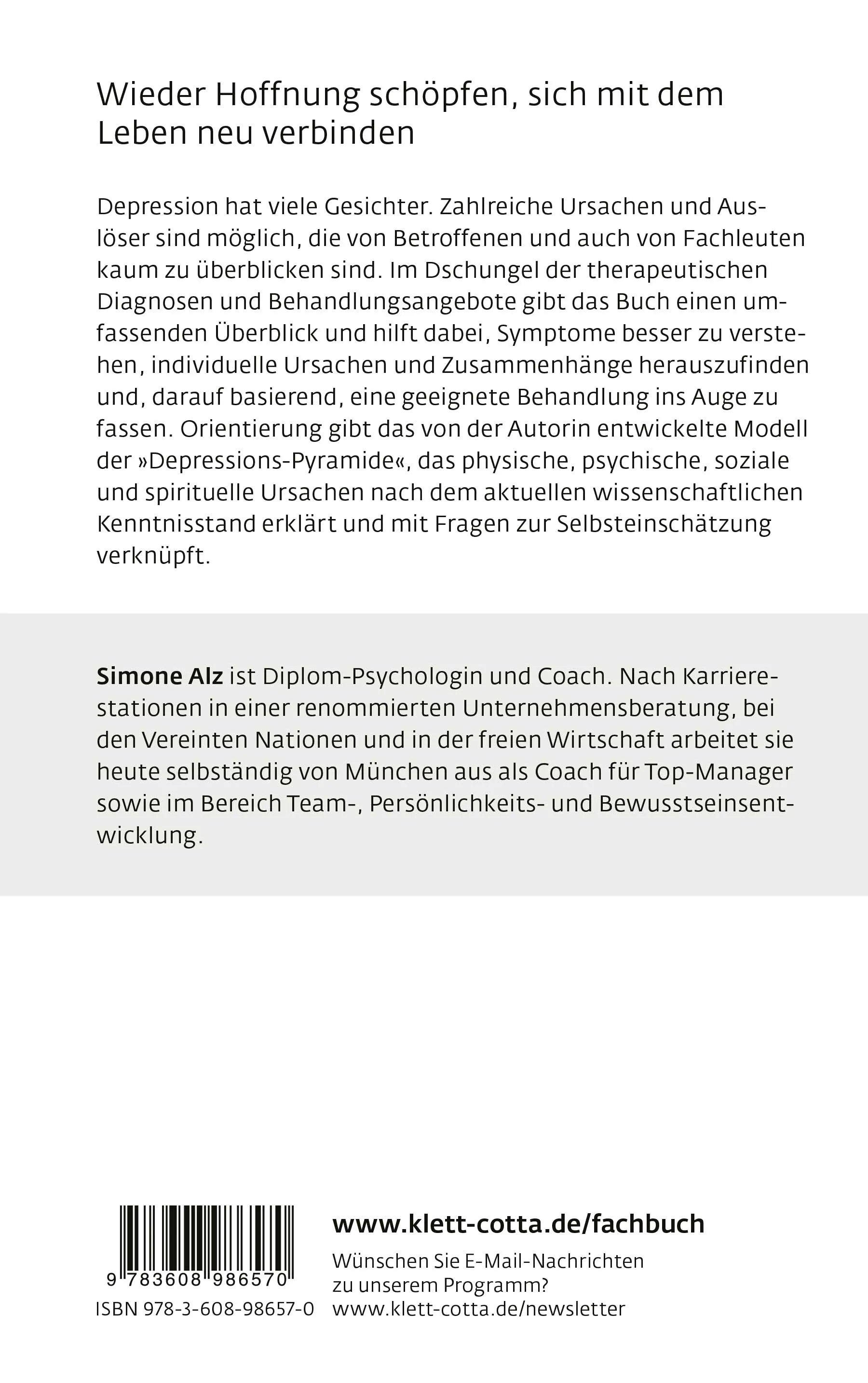 Buchrückseite von 'Depression entschlüsseln' mit Klappentext - Paperback