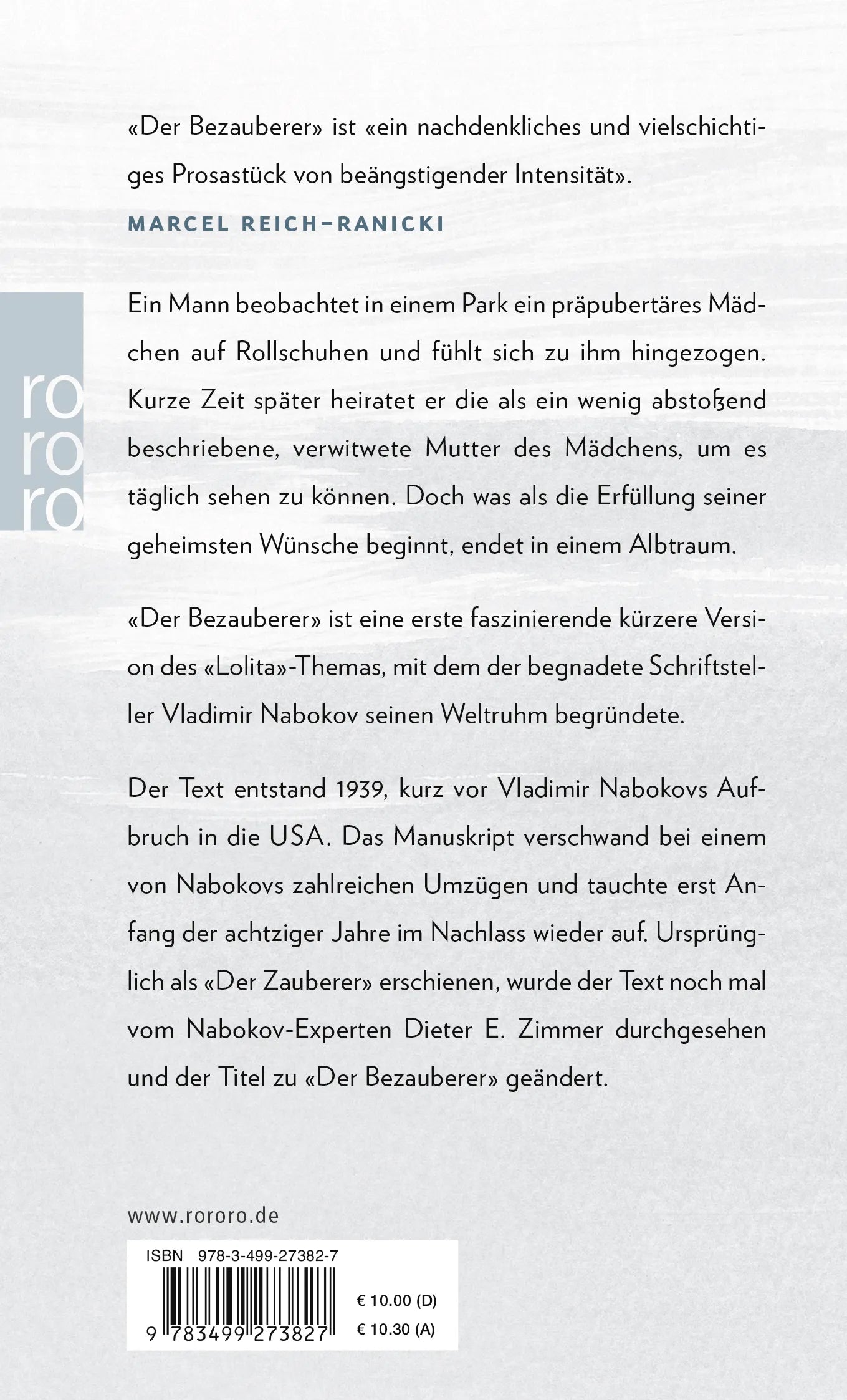 Buchrückseite von 'Der Bezauberer' mit Klappentext - Taschenbuch