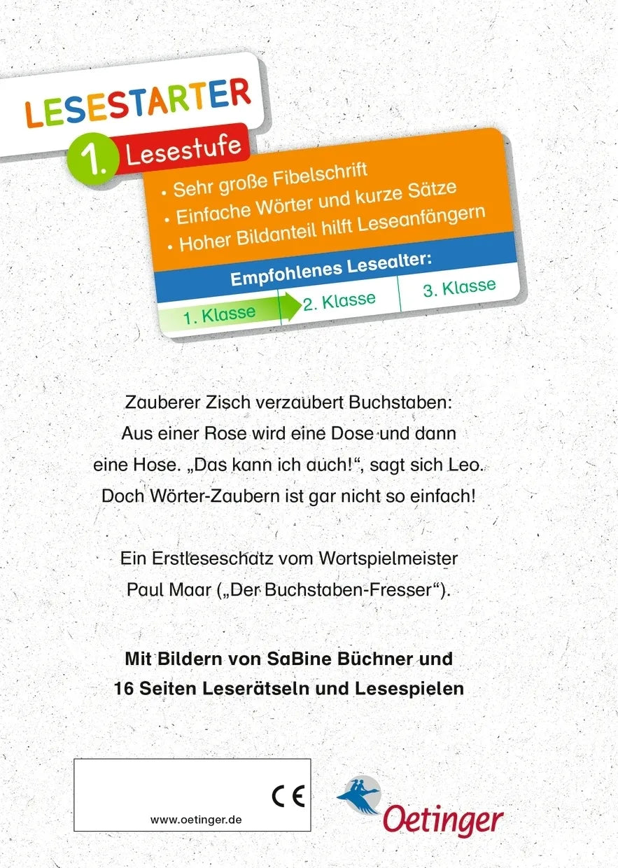Buchrückseite von 'Der Buchstaben-Zauberer' mit Klappentext - Gebundene Ausgabe