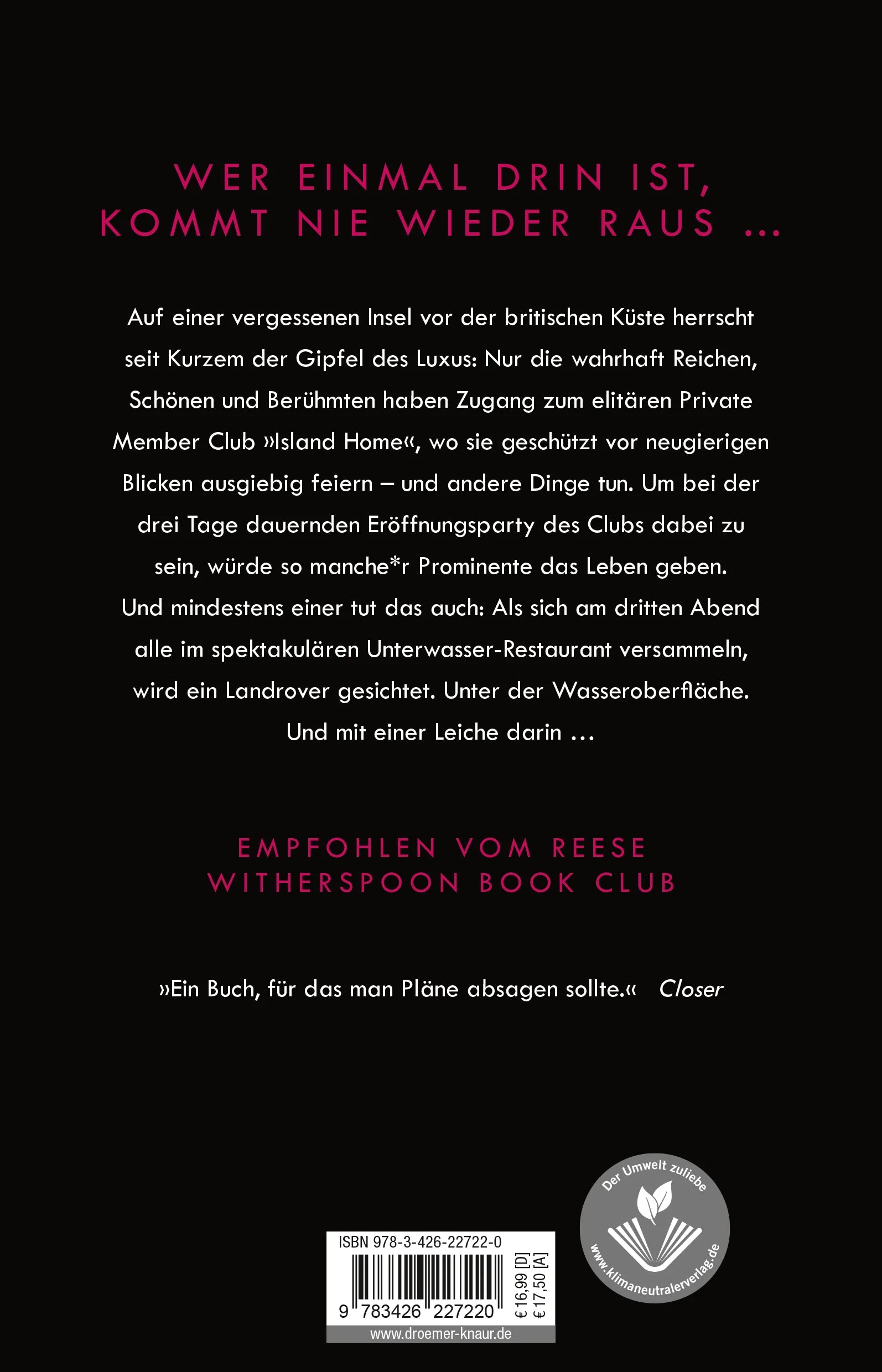 Buchrückseite von 'Der Club. Dabeisein ist tödlich' mit Klappentext - Paperback