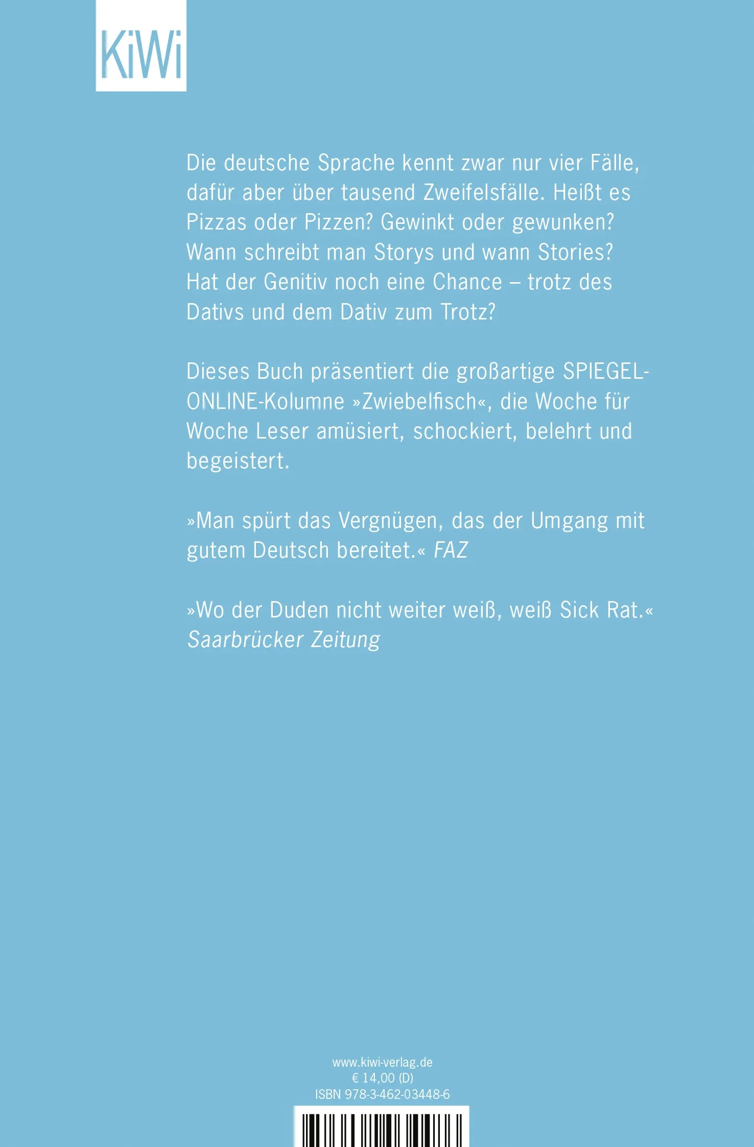 Buchrückseite von 'Der Dativ ist dem Genitiv sein Tod' mit Klappentext - Taschenbuch