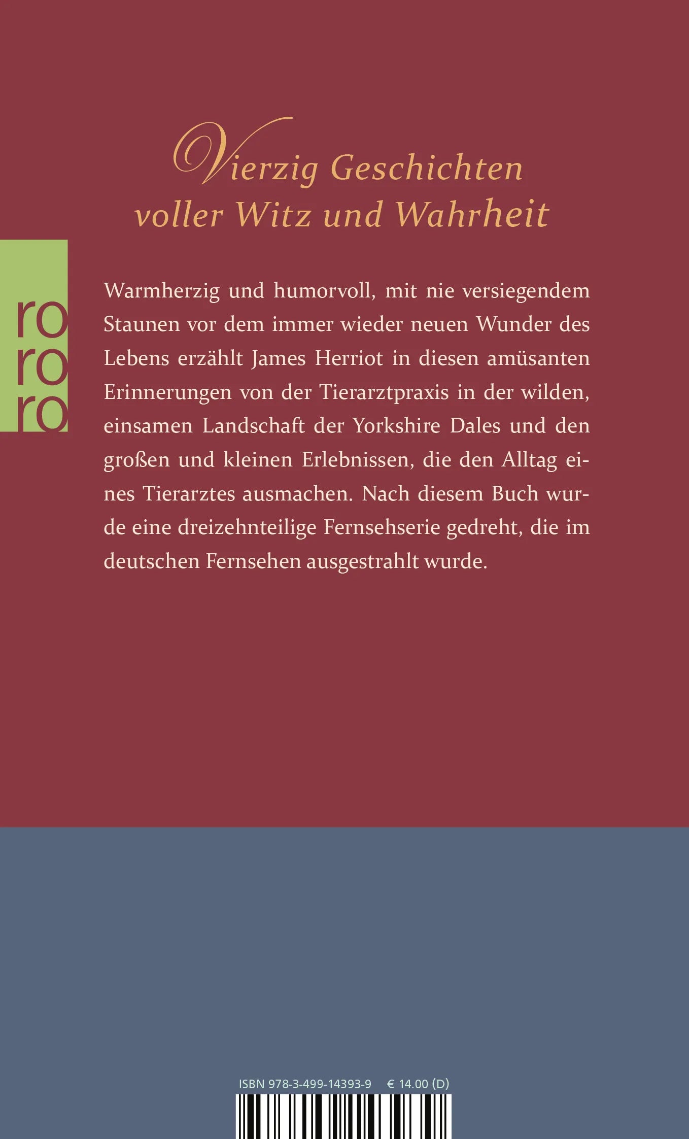 Buchrückseite von 'Der Doktor und das liebe Vieh' mit Klappentext - Taschenbuch