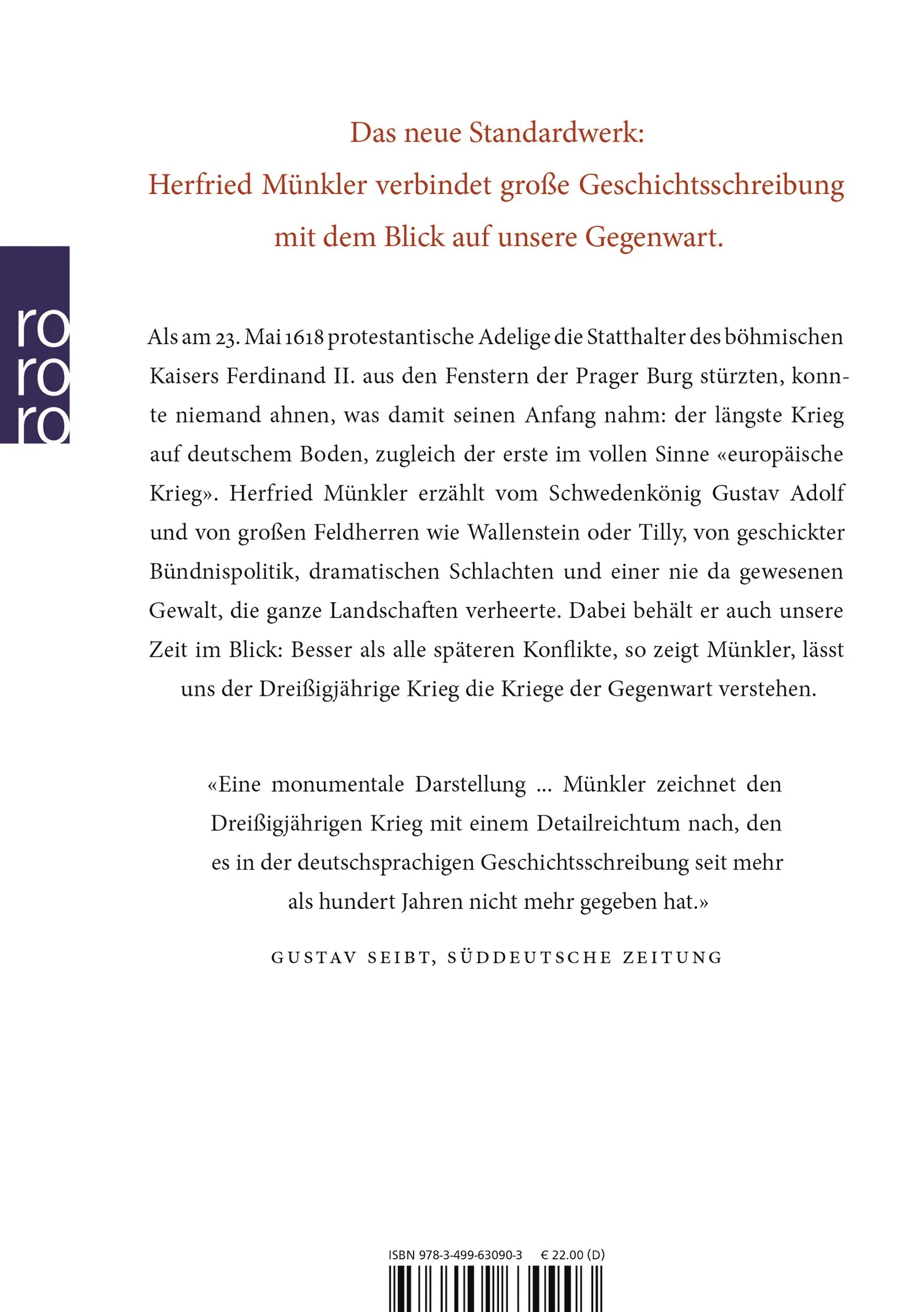 Buchrückseite von 'Der Dreißigjährige Krieg' mit Klappentext - Taschenbuch