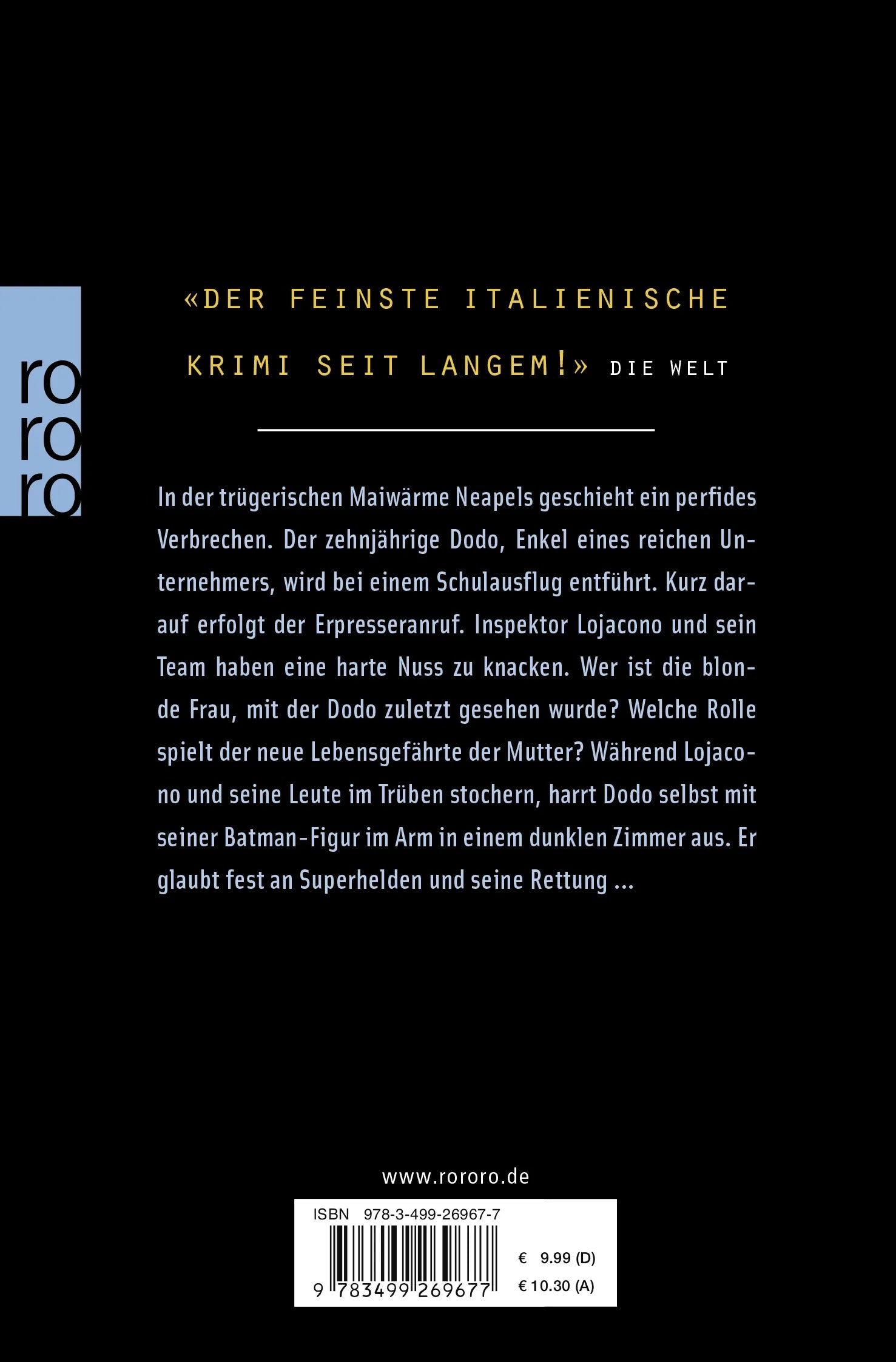 Buchrückseite von 'Der dunkle Ritter: Lojacono ermittelt in Neapel' mit Klappentext - Taschenbuch