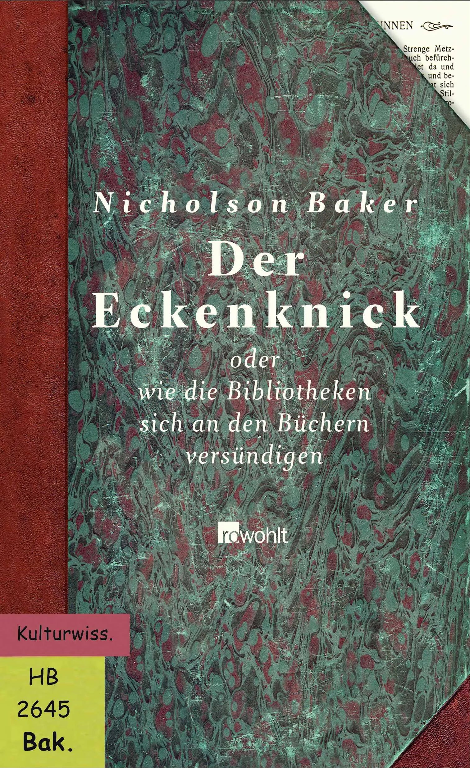 Buchcover von 'Der Eckenknick' - Gebundene Ausgabe von Nicholson Baker