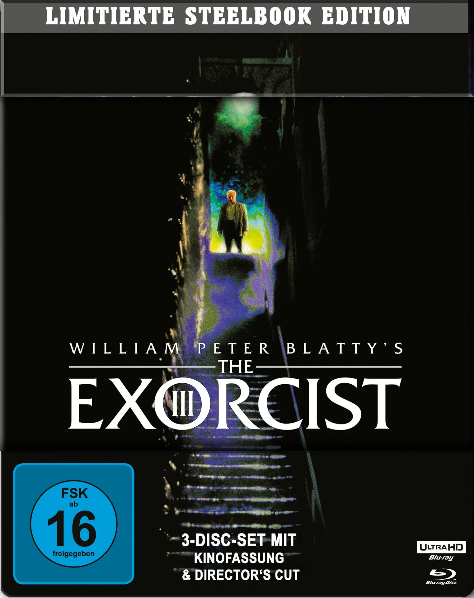 4K UHD Blu-ray-Cover: Der Exorzist 3 - Limited Steelbook Edition. Regie: William Peter Blatty