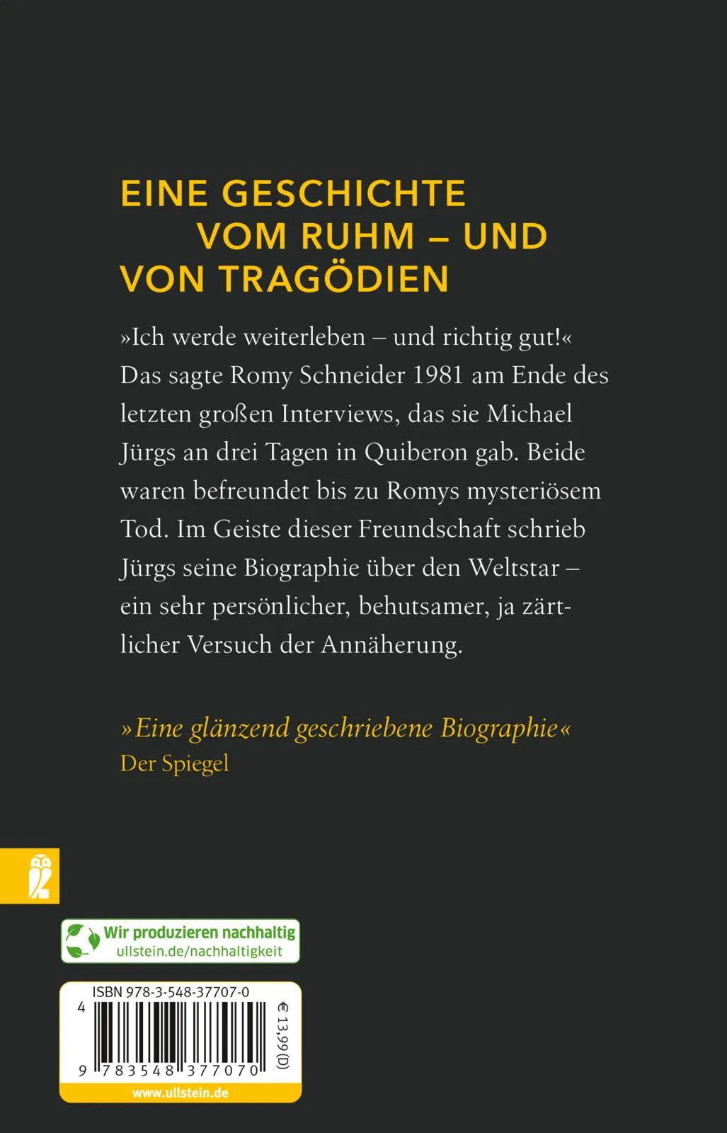 Buchrückseite von 'Der Fall Romy Schneider' mit Klappentext - Taschenbuch