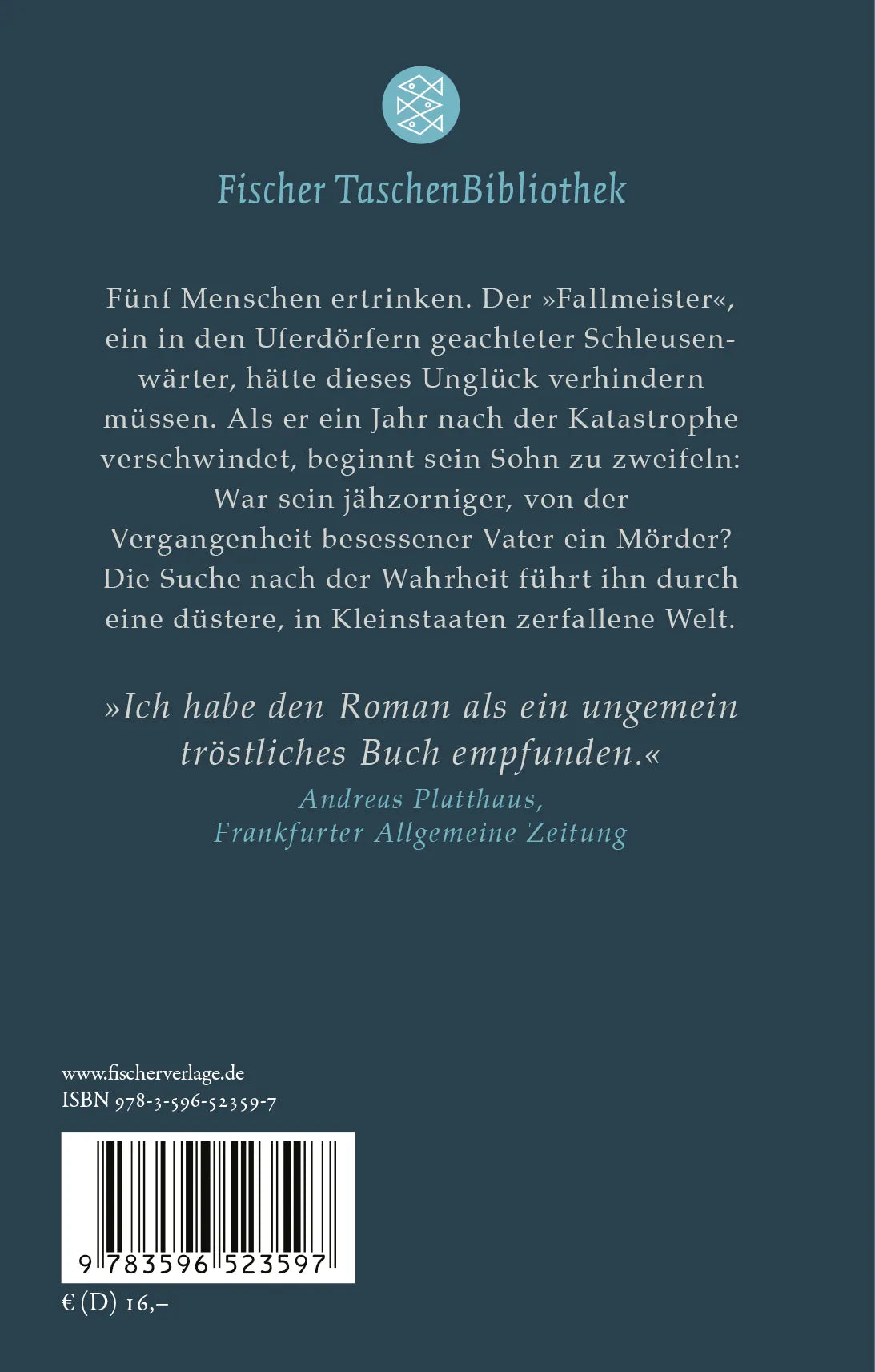 Buchrückseite von 'Der Fallmeister' mit Klappentext - Gebundene Ausgabe