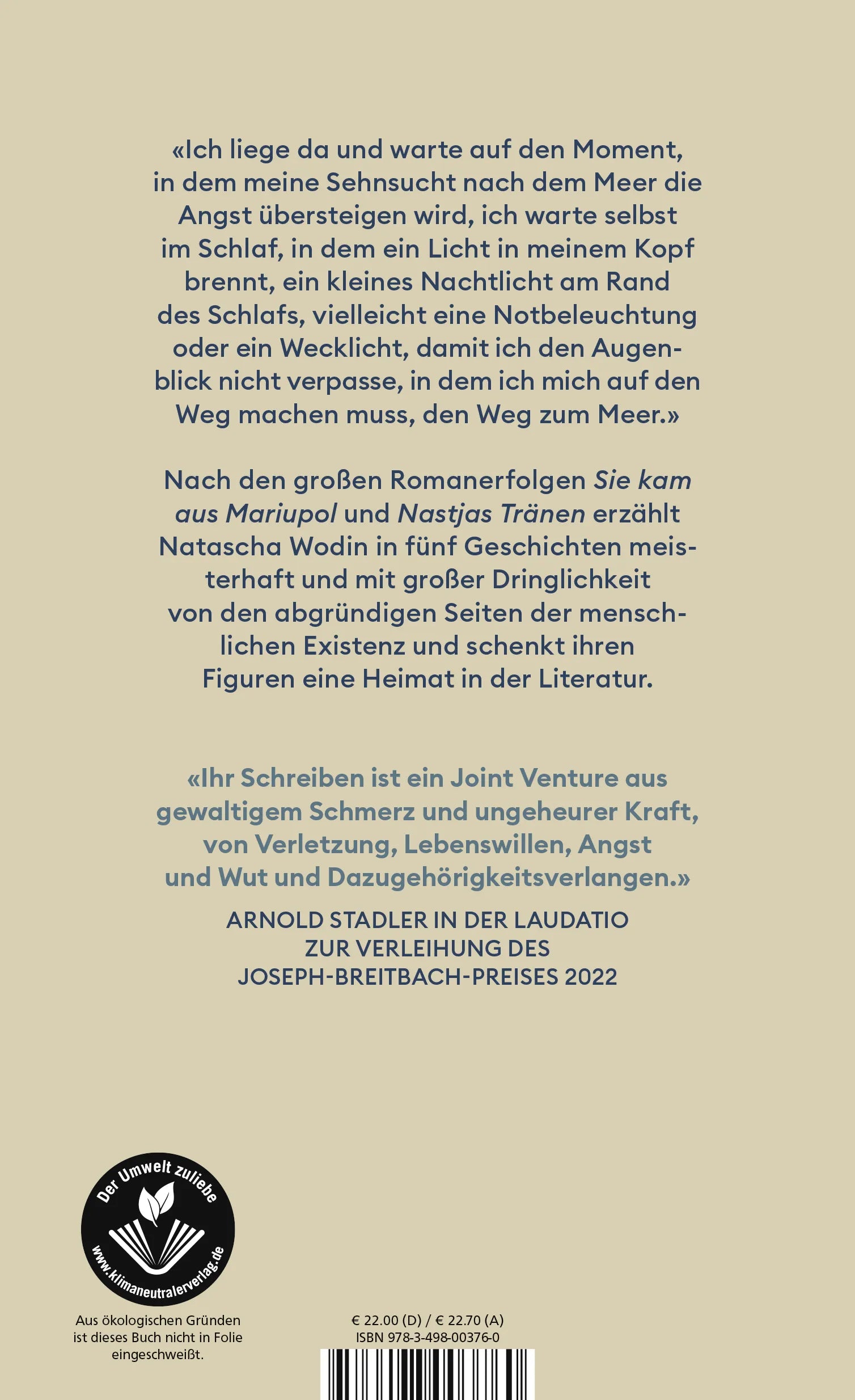 Buchrückseite von 'Der Fluss und das Meer' mit Klappentext - Gebundene Ausgabe