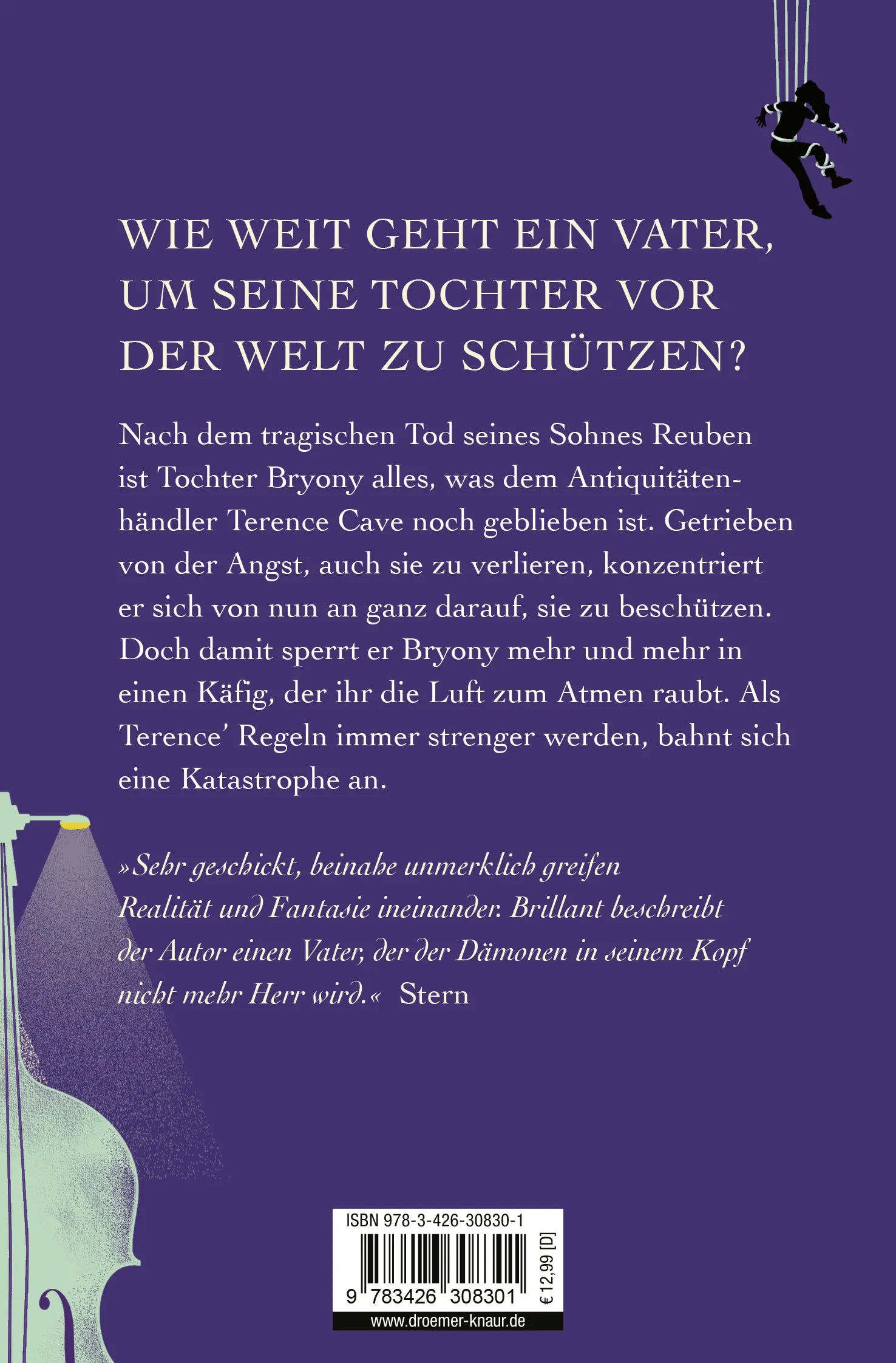 Buchrückseite von 'Der fürsorgliche Mr. Cave' mit Klappentext - Taschenbuch